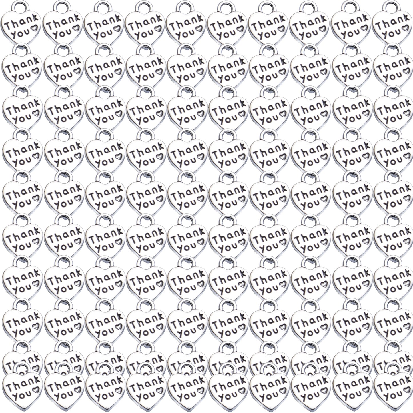 100pcs Antique Word Heart Charms, Thank You Heart Charm, Bulk Crafts Supplies for Jewelry DIY Necklace Bracelet Making, Antique Silver & Golden, 10x13mm