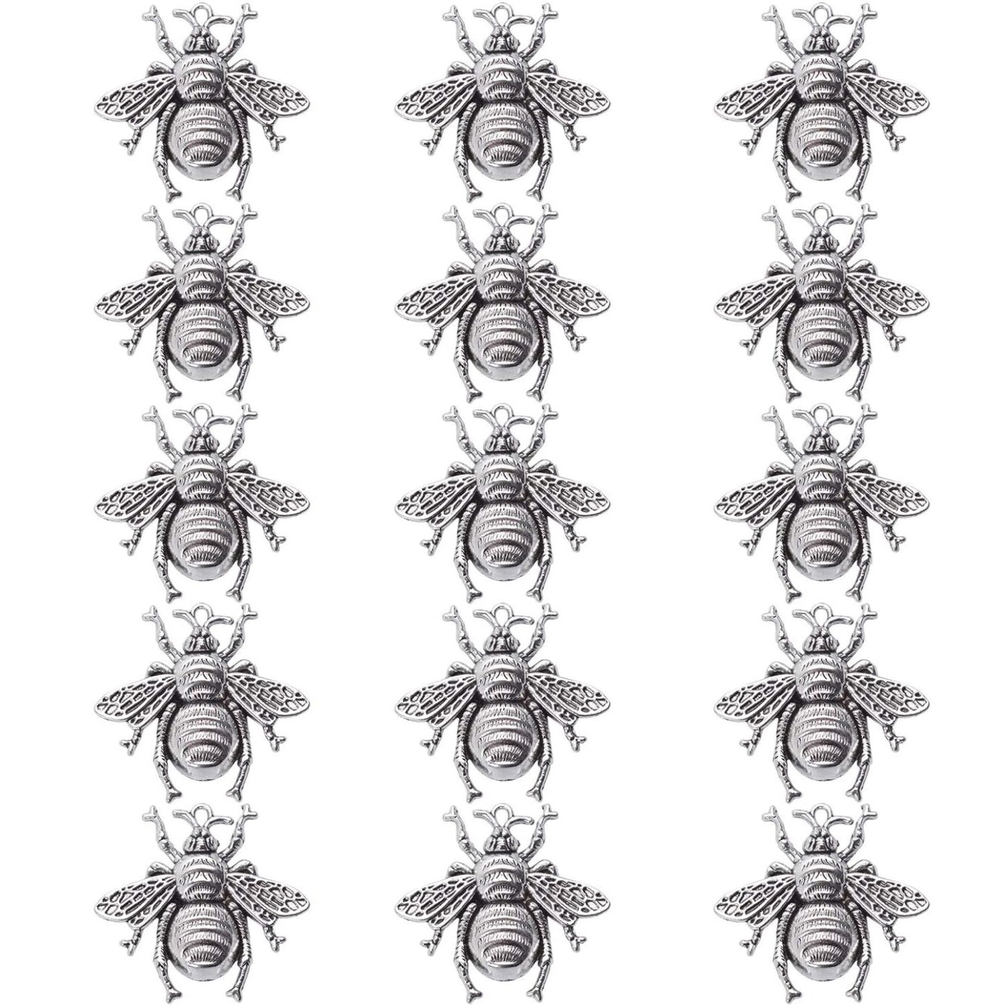 15 Pieces Bee Pendants, Honeybee Charms Fly Insect Charm Metal Jewelry Findings for Jewelry Making DIY, Antique Silver, Antique Bronze and Antique Gold Color