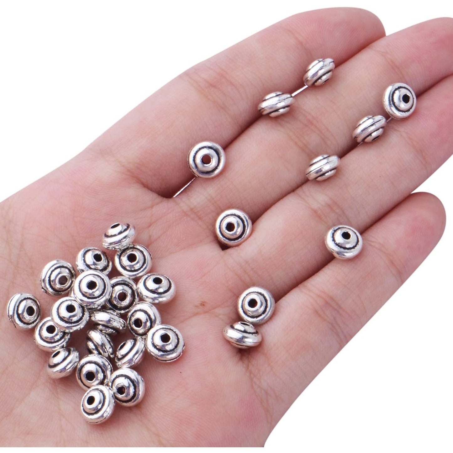 120pcs Antique Silver Bicone Beads Spacers Alloy Tibetan Beads Loose Spacer Beads Charm Beads for Jewelry DIY Bracelet Making and Crafting