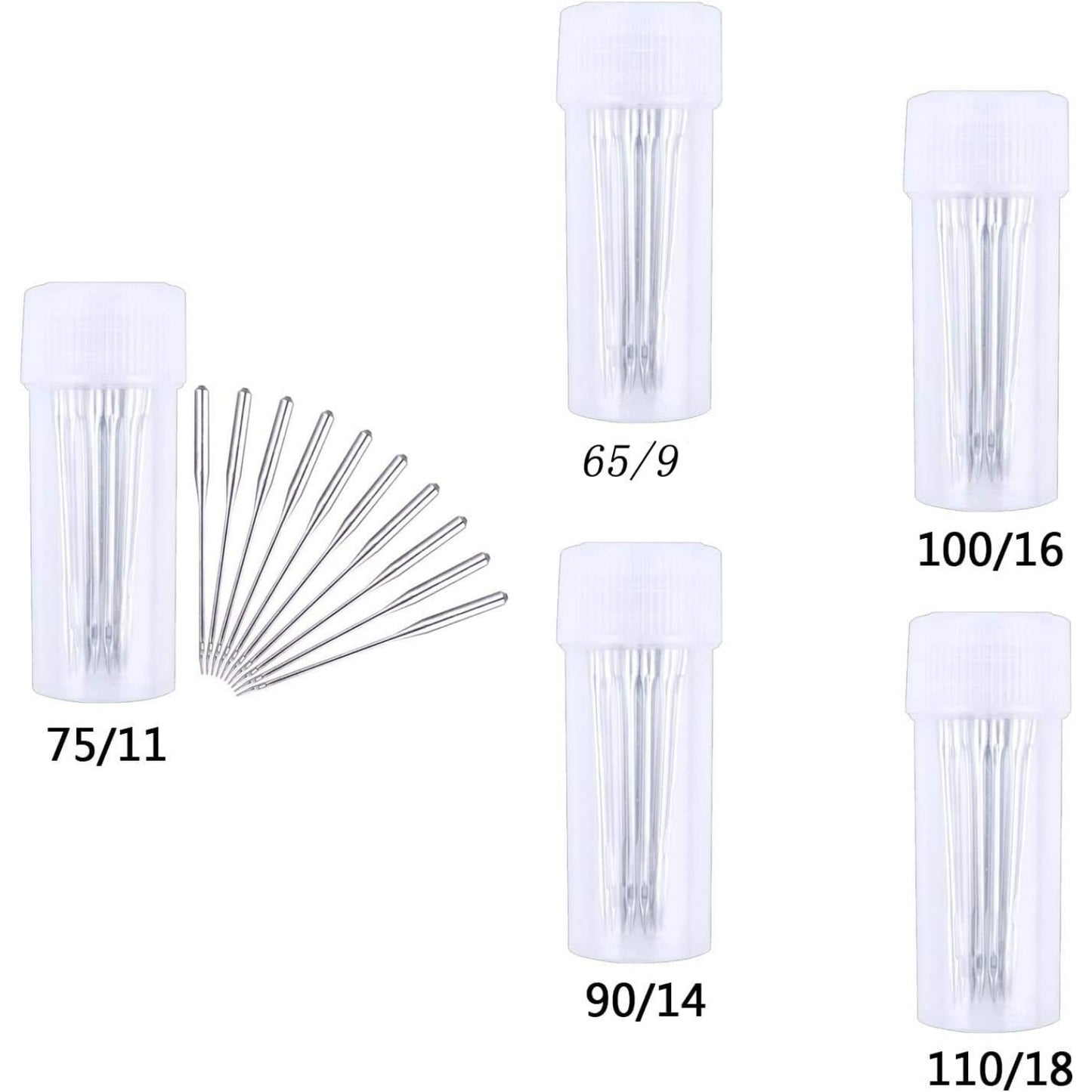 50 Pieces Sewing Needles Home Sewing Machine Needles, Size 9, 11, 14, 16, 18, with 5 Needle Bottles, 10 Pieces Per Size