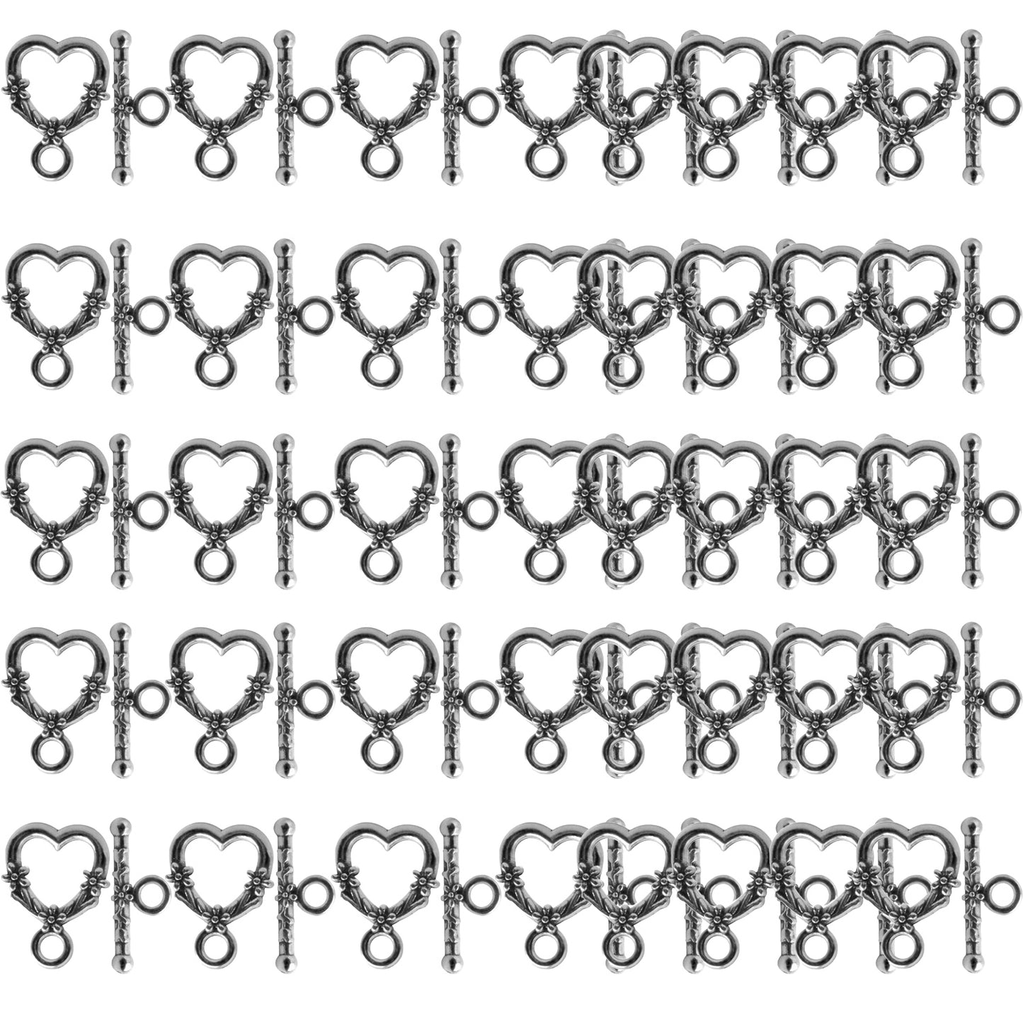 40 Sets Antique Alloy Toggle Clasps T-bar Closure Clasps Flower Heart Clasps Fastener Toggle End Clasps Connectors for Necklace Bracelet Jewelry Making Supplies, 2 Colors