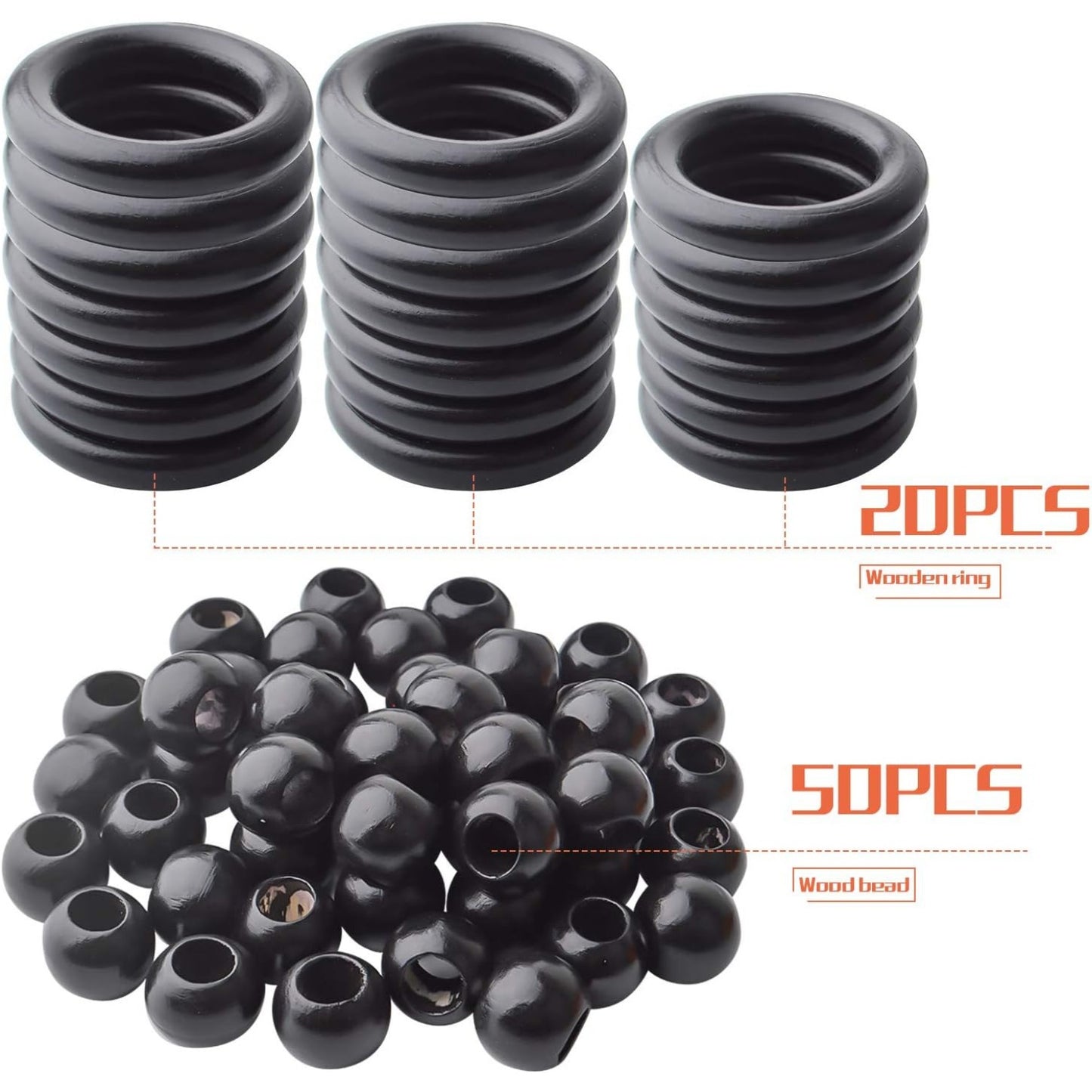 20Pcs Natural Wood Rings Wooden Hoop with 50Pcs Unfinished Wood Beads Wooden Loose Beads for DIY Pendant Connectors Jewelry Making Macrame Wall Hanging Craft