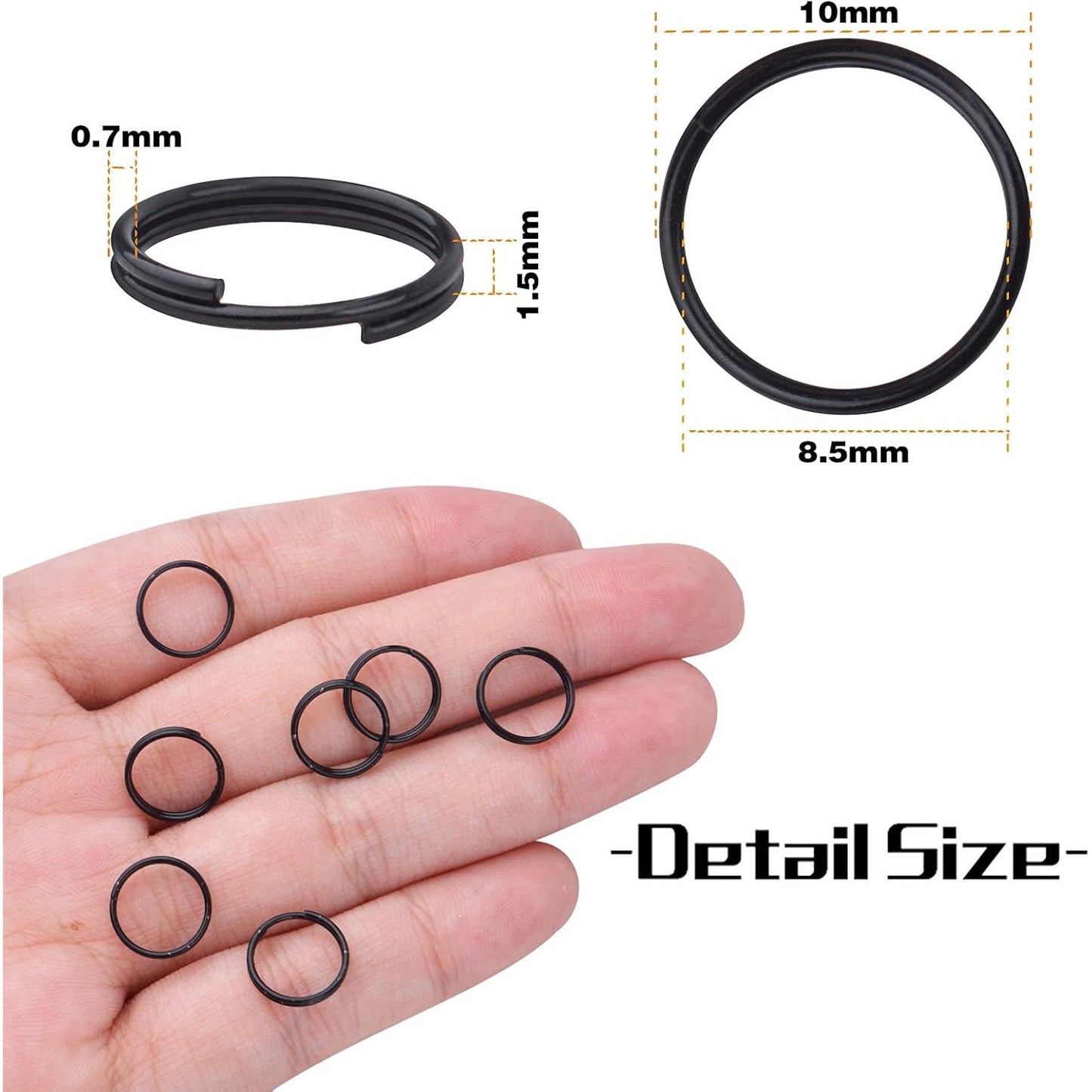 200pcs 10 mm Split Rings Alloy Double Loop Jump Rings Keychain Ring Connectors for DIY Arts Crafts Organization Home Car Office Keys Attachment, Black