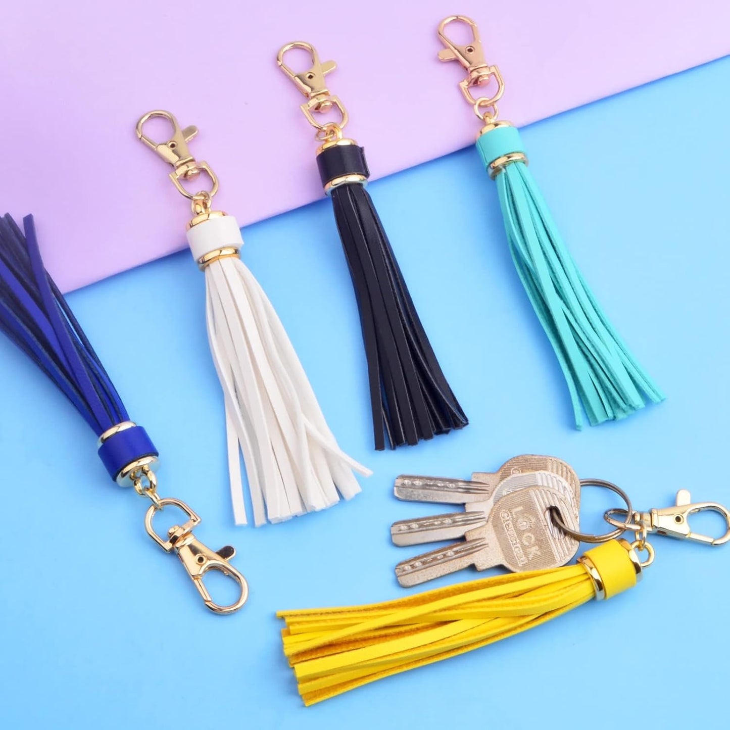 6pcs Colorful PU Leather Tassel KeyChains With Swivel Lobster Clasp Metal Tassel Key Chains Charm Handmade Accessories for Women Handbag Purse Phone Car Jewelry Making