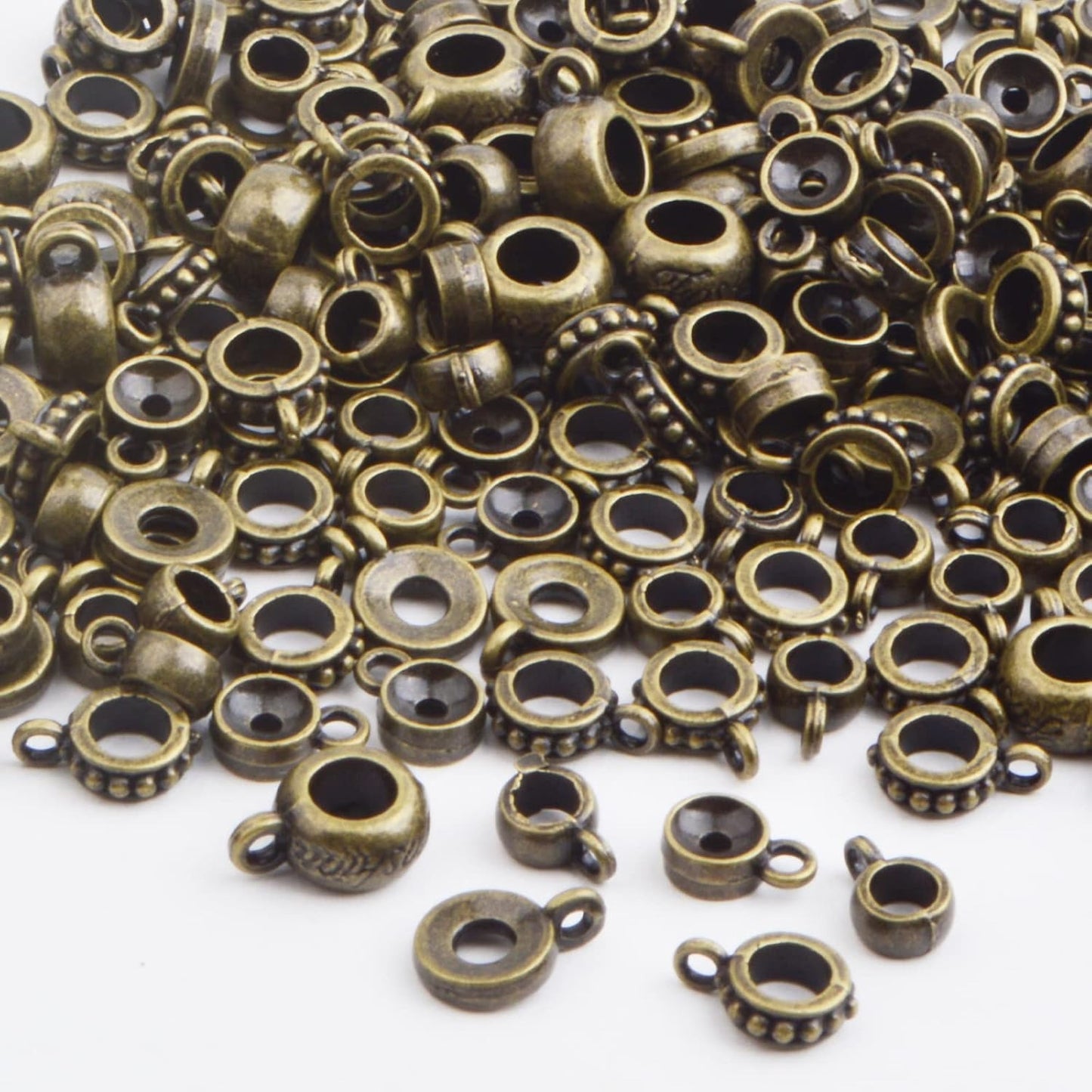 100 Gram Antique Bronze Bail Tube Beads Vintage Tibetan Alloy Bail Beads Connectors Spacer Bead Hanger Links for DIY European Bracelet Jewelry Crafts Making, 5 Styles
