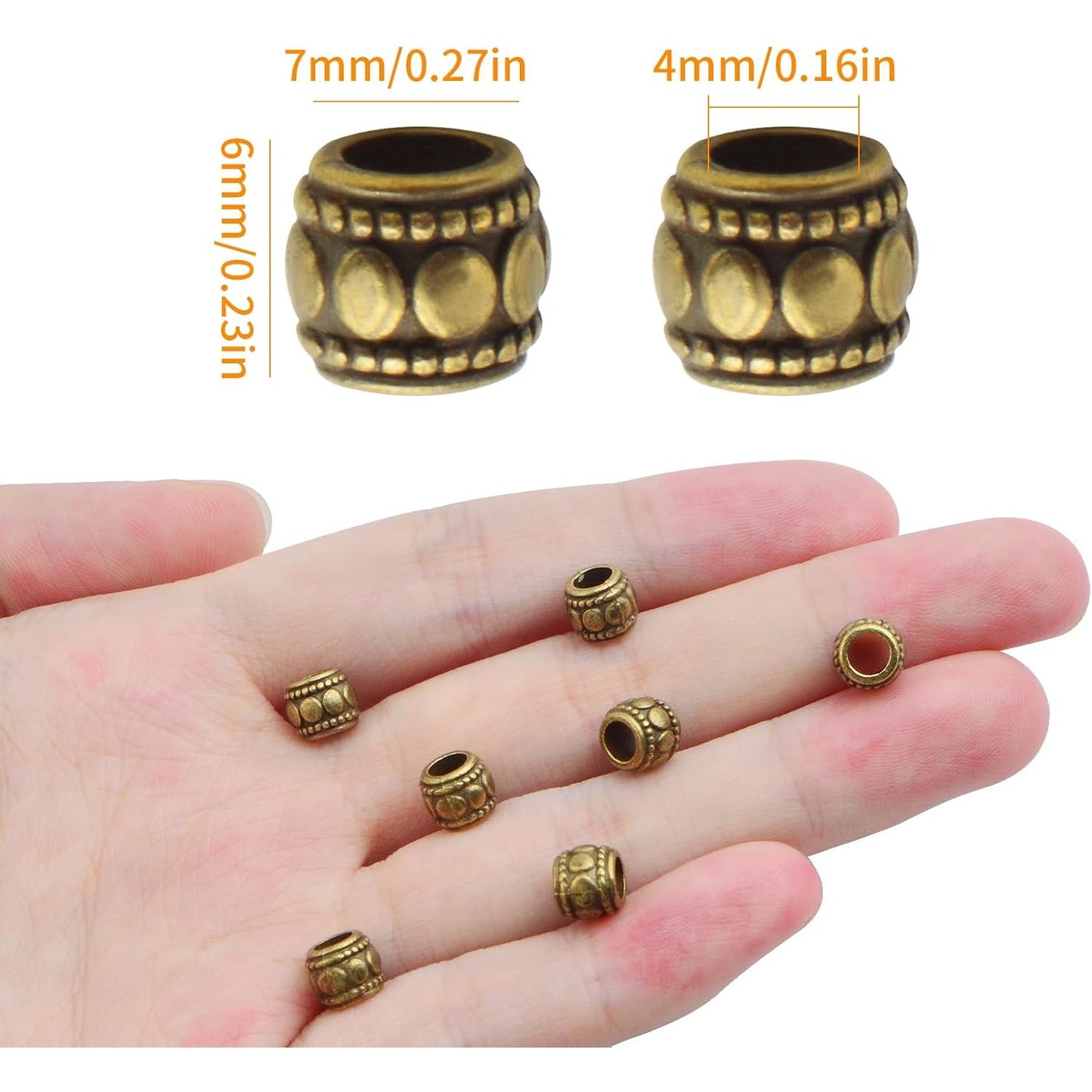 100pcs Antique Bronze Large Hole Spacer Beads Tibetan Alloy Round Column Loose Bead Vintage Tube Charm Beads Spacers Accessories for European Bracelet Craft Projects Supplies