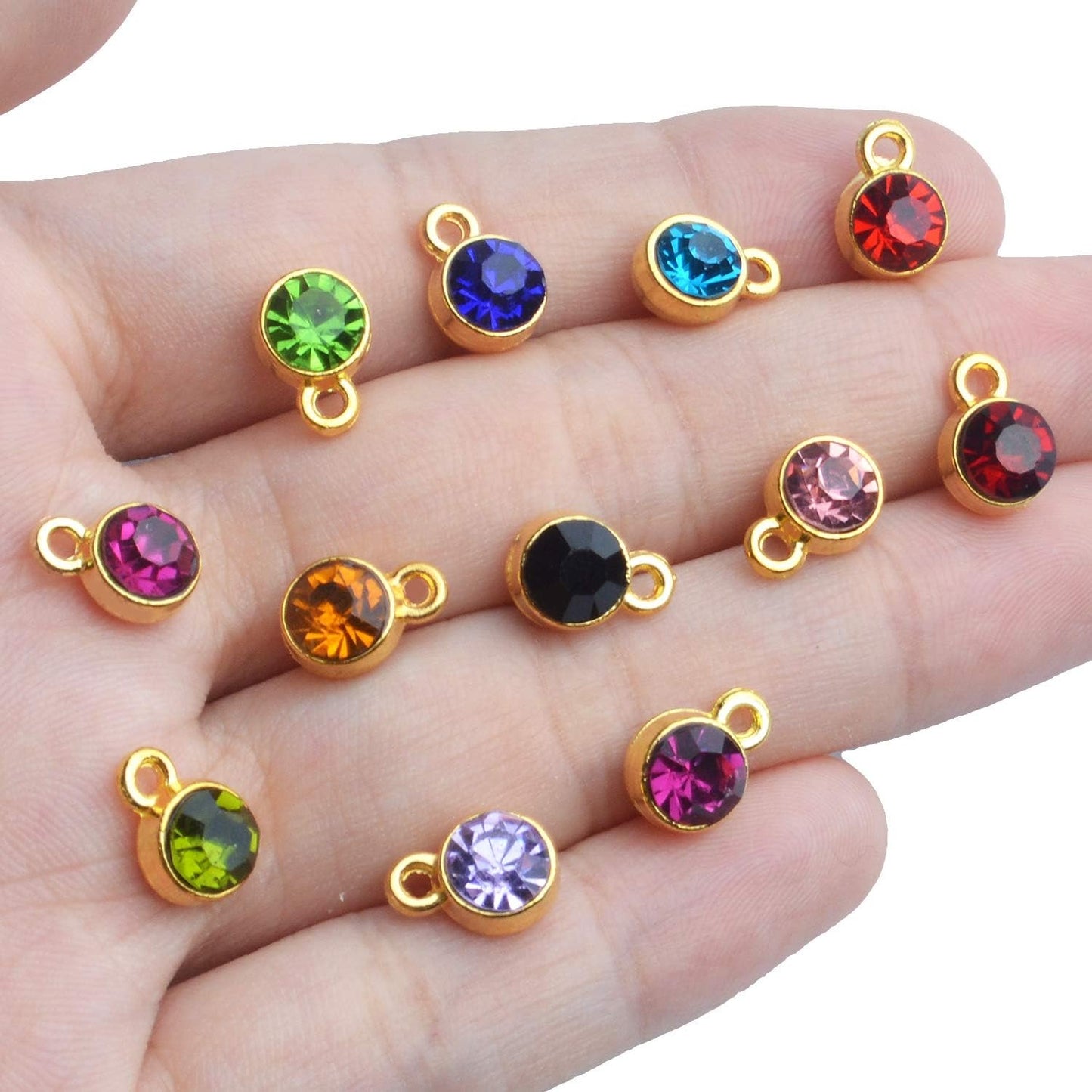 Crystal Birthstone Charms, 48pcs Crystal Birthstone Charms DIY Round Beads Pendant with Rings Handmade Crystal Charm for Necklace Bracelet Earring Jewelry Making, 10x7mm, 12 Colors