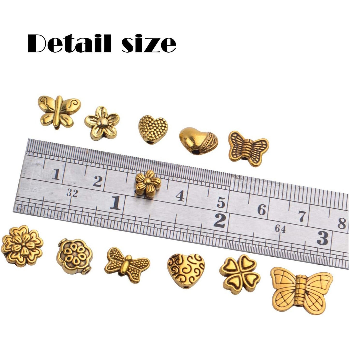 100 Gram(About 130-170pcs) Antique Gold Alloy Heart Butterfly Flower Beads Charm Bead Spacers Jewelry Findings Accessories for Bracelet Necklace Jewelry Making