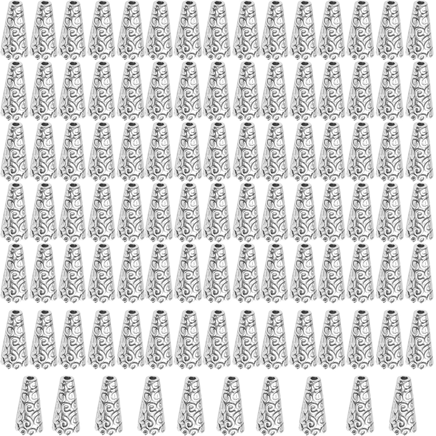 Beads Caps Making, 100pcs Antique Beads Caps Tibetan Style Cone Caps Metal Beads End Caps Flower Bead Caps Tassel Crafts DIY for Jewelry Making, 17.5 8.5mm