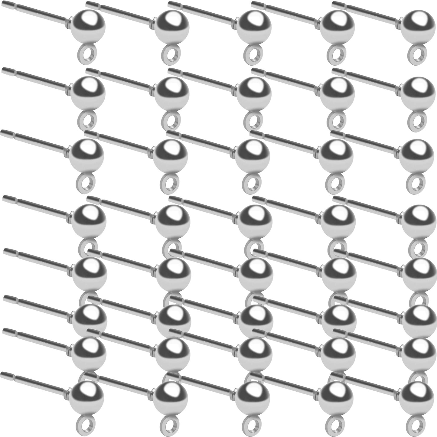 Ball Post Earrings with Loop, 40pcs 4mm Hypoallergenic Stainless Steel & Silicone Earring Studs & Backs, 4 Colors