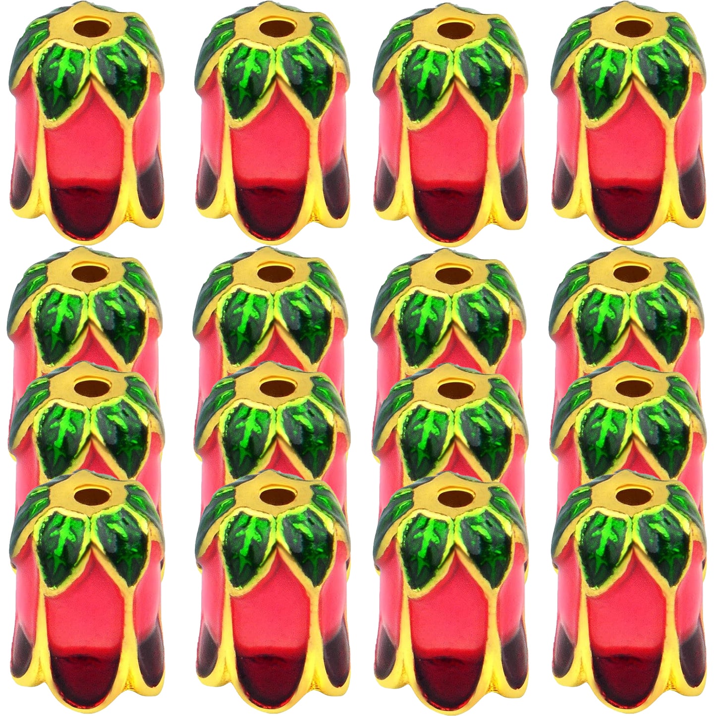 16pcs Enamel Flower Bead Caps Alloy Flower Spacer Beads Caps Floral End Caps Terminators for DIY Necklace Bracelet Earring Jewelry Making Supplies, 2 Colors