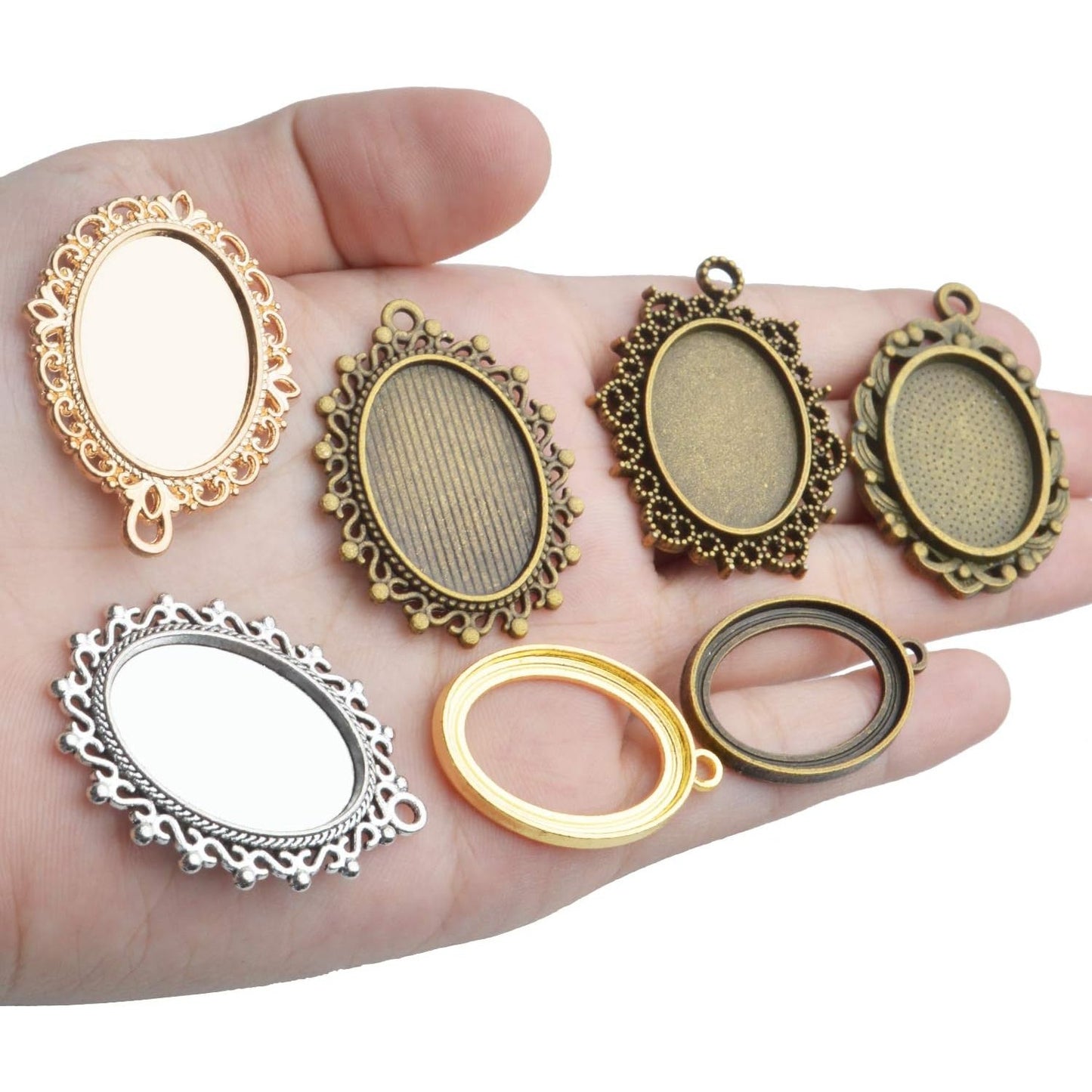 Bezel Trays,100g Oval Pendant Trays Bezels Cabochon Setting Tray Pendant Blanks for DIY Necklace Earring Jewelry Making