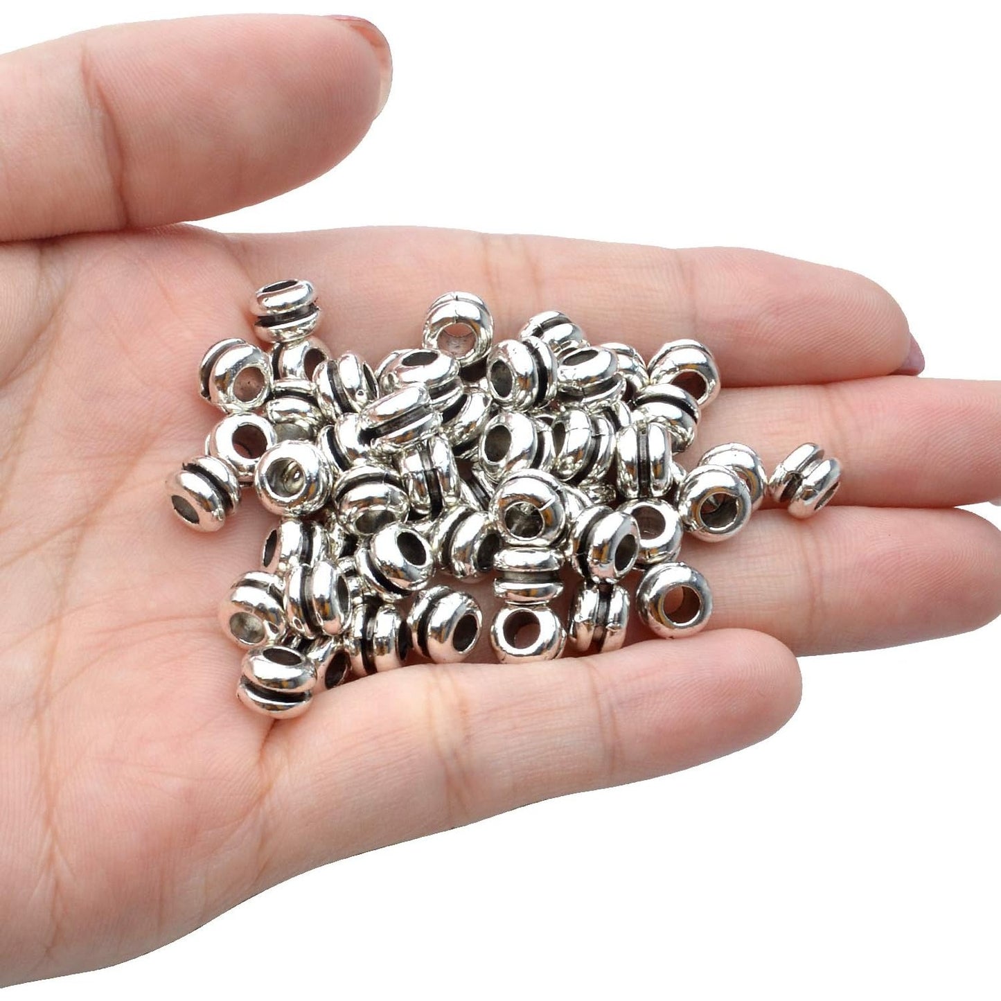 100pcs Antique Silver Spacers Beads Alloy Round Bead Spacers Loose Beads Large Hole Spacer Beads Charms for Bracelet Necklace DIY Jewelry Making