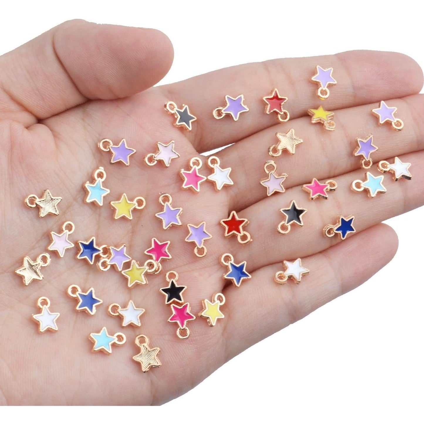 100pcs Gold Plated Enamel Star Charms Mini Stars Pendants Mixed Color Star Charms for Jewelry Making Arts Crafting,9 Colors,6 * 8mm