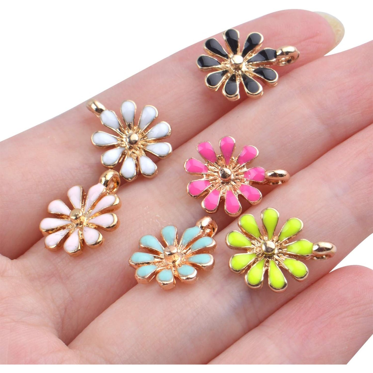 30pcs Enamel Flower Charms, Daisy Flower Pendants, 6 Colors, 12*15mm, Jewelry Findings for Necklace, Bracelet, Earrings, Crafting