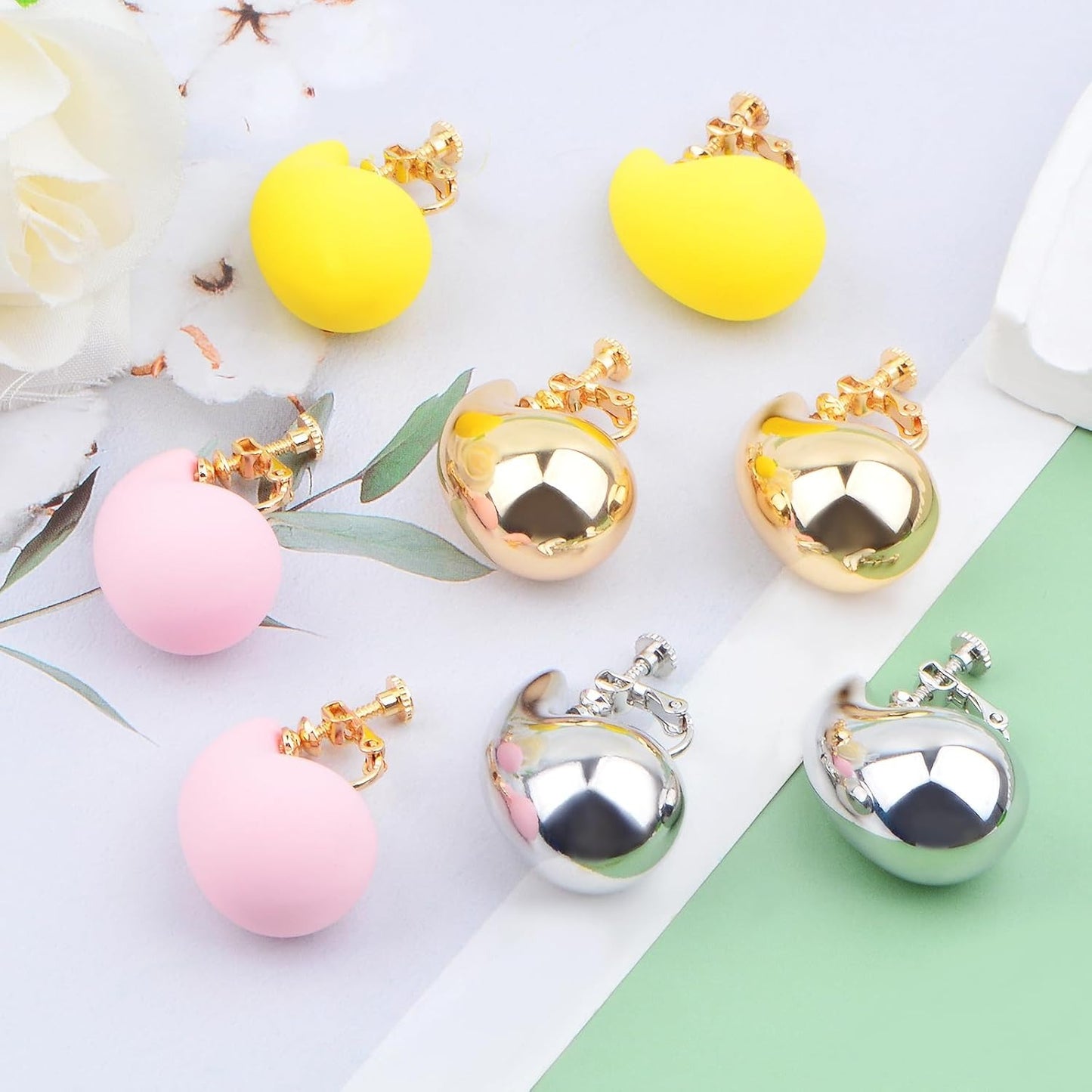 4 Pairs Acrylic Drop Clip-on Earrings Brass No Holes Chunky Waterdrop-shaped Screw Earring Clips Components for Women Non Pierced Ears Earrings Jewelry Making, 4 Colors