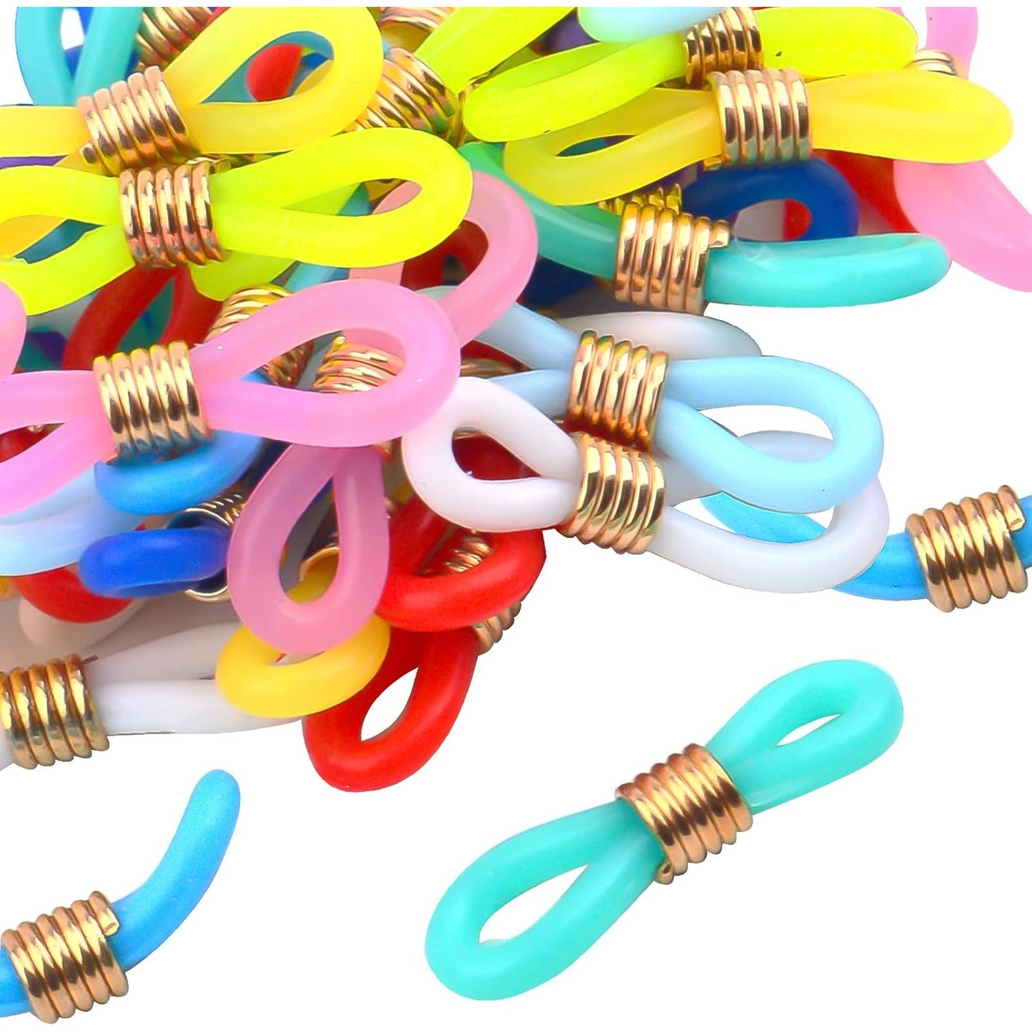 50pcs Eyeglasses Chain Ends Adjustable Silicone Spring Connector Holder Spectacle Anti-Slip Ends Retainer Eyeglass Strap Holder Loop for Glasses Necklace Chain, Mixed Colors