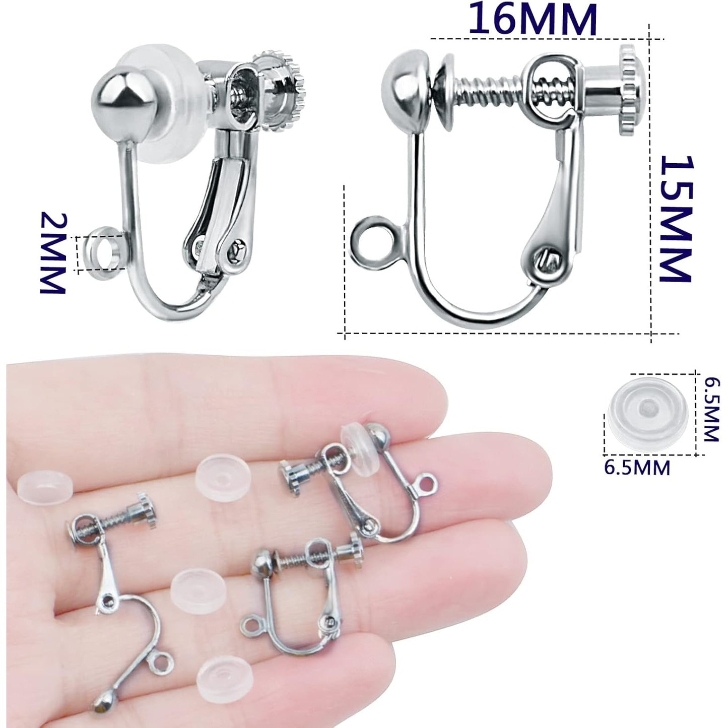 24pcs Silver Plated Clip-on Earring Converters Brass Screw Back Earwire Non Pierced Earring Components with Loop and 24pcs Anti-Pain Pads for DIY Earrings Jewelry Making