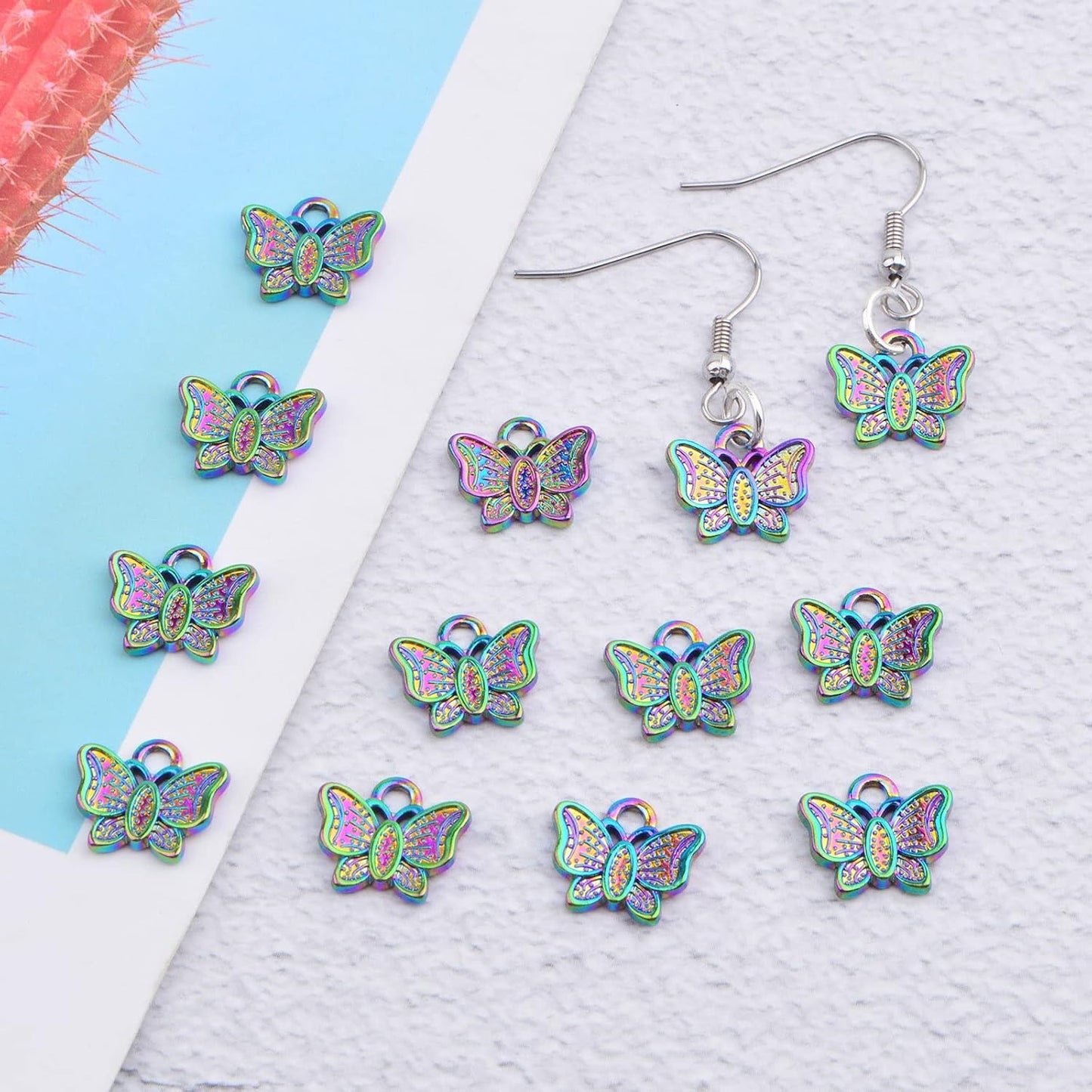 20pcs Rainbow Color Butterfly Pendant Charms Alloy Butterfly Printed Dangle Pendants Craft Supplies for DIY Earrings Bracelets Necklace Hair Clips Jewelry Making
