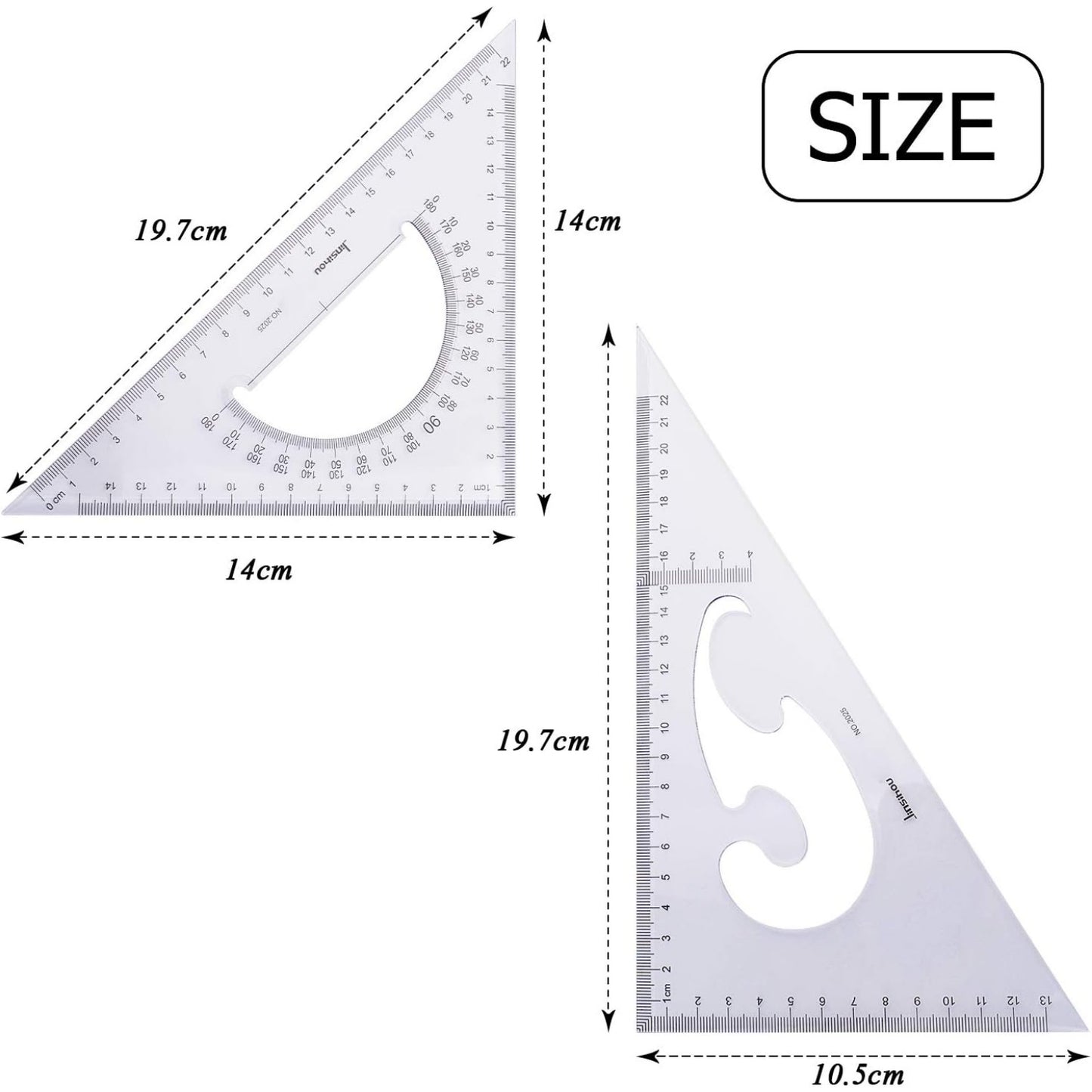 BronaGrand Large Triangle Ruler Square Set, 30/60 and 45/90 Degrees, Set of 2