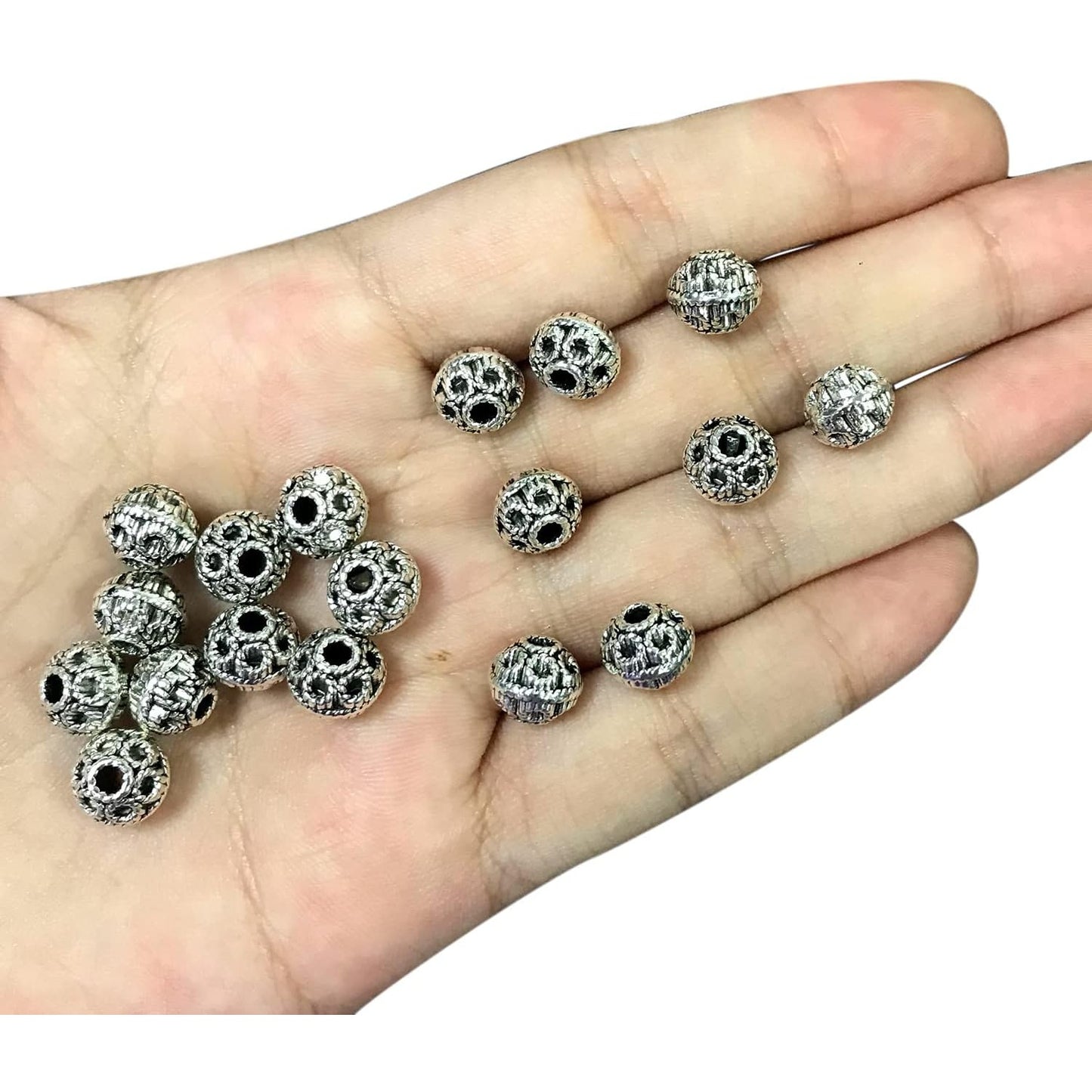 50pcs Antique Silver Spacers Beads Alloy Round Ball Spacer Beads Rondelle Beads Loose Bead Charm Beads for Jewelry DIY Bracelet Crafts Making Finding