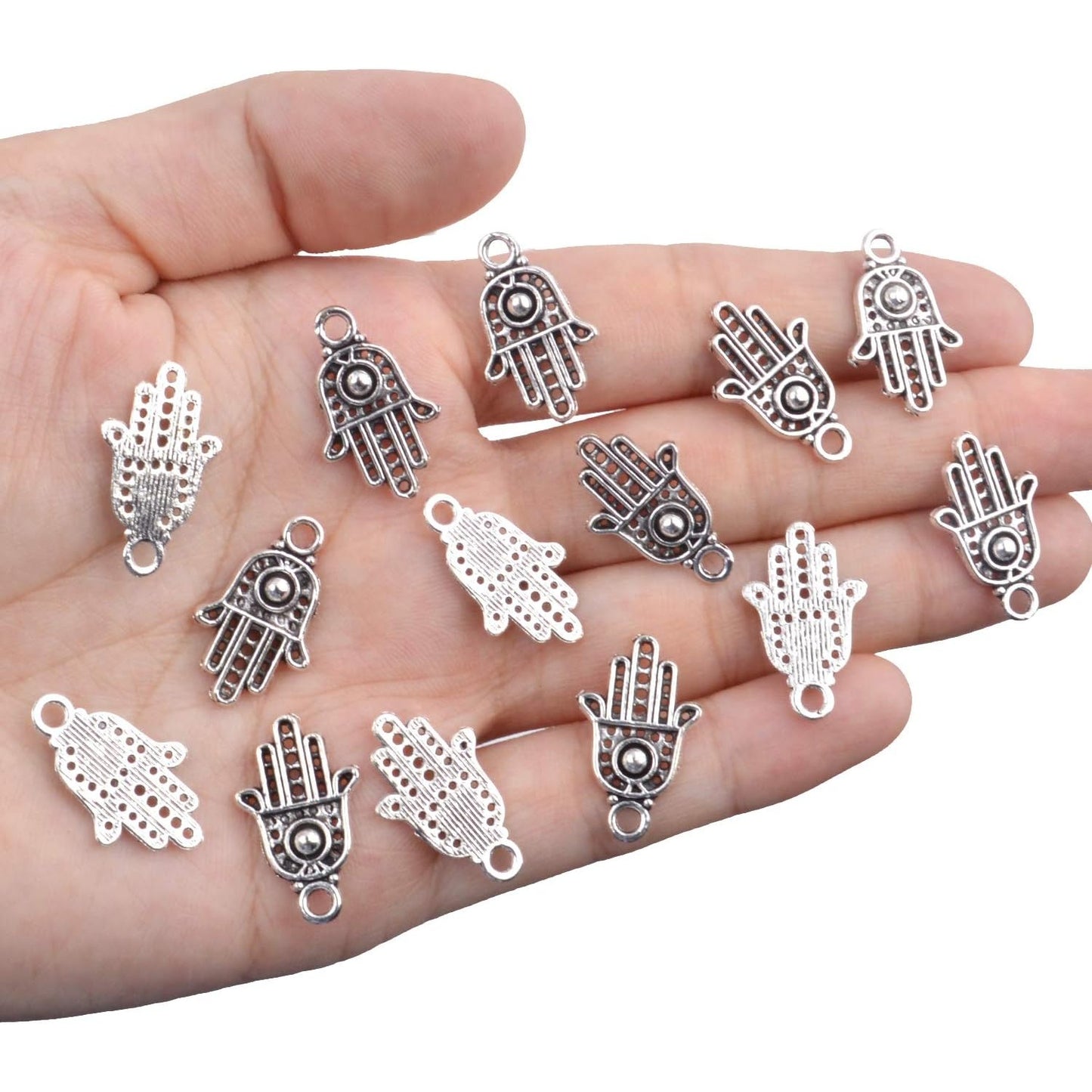 100pcs Antique Silver Hamsa Hand Charms Hand of Fatima Pendants Jewelry Making Findings for DIY Necklace Bracelet