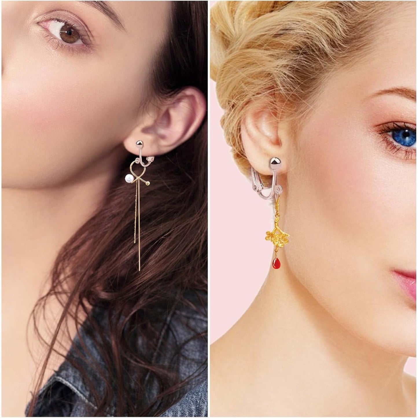 24pcs Clip-on Earring Converters Components Brass Screw Back Ear Wire Earring Findings with Loop and 24pcs Soft Earring Cushions for Non Pierced Ears, Rose Golden