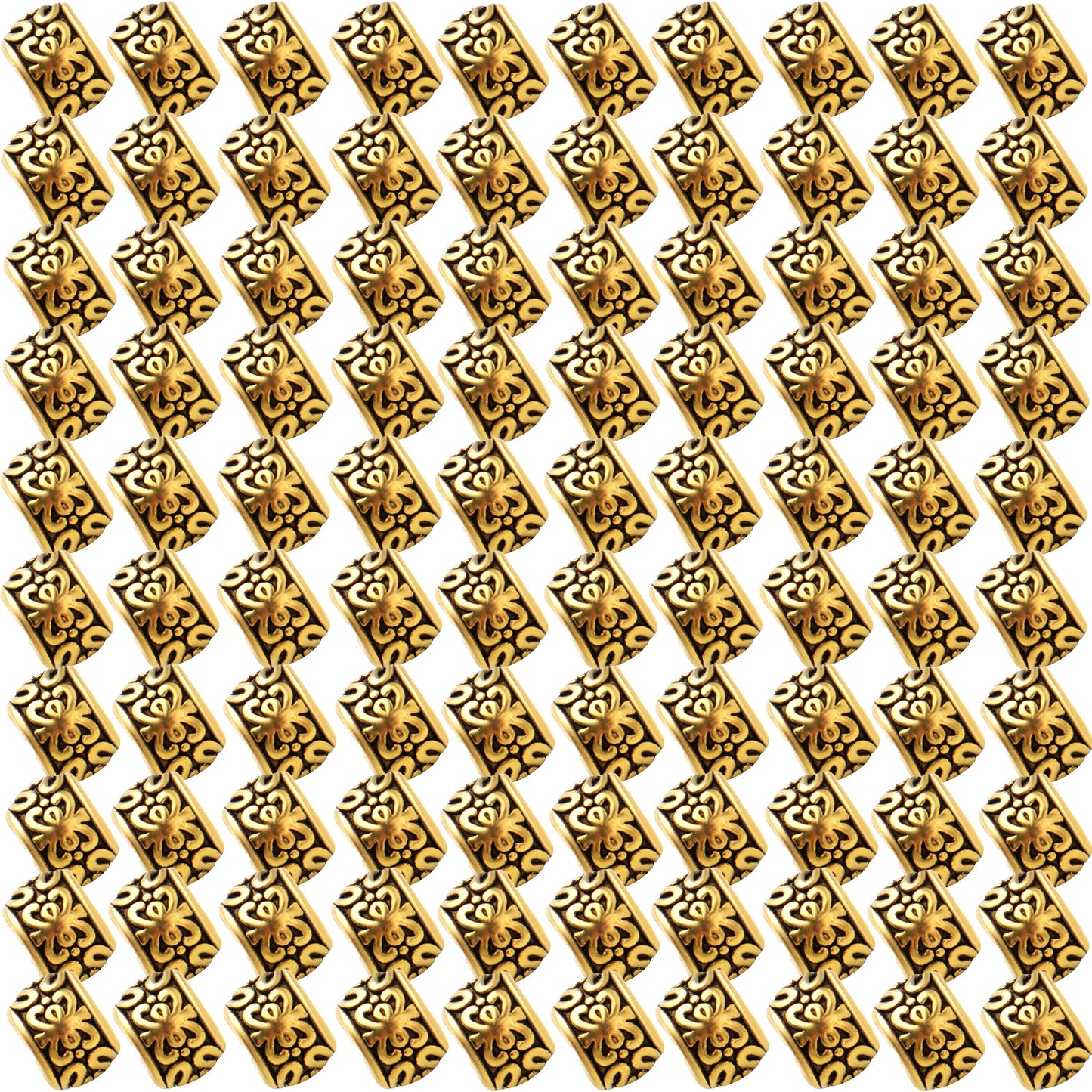 100pcs Barrel Spacer Beads European Large Hole Beads Tibetan Alloy Column Loose Charm Beads with Exotic Patterns for DIY Bracelet Crafts Jewelry Making Supplies, 2 Colors, Hole: 4 mm