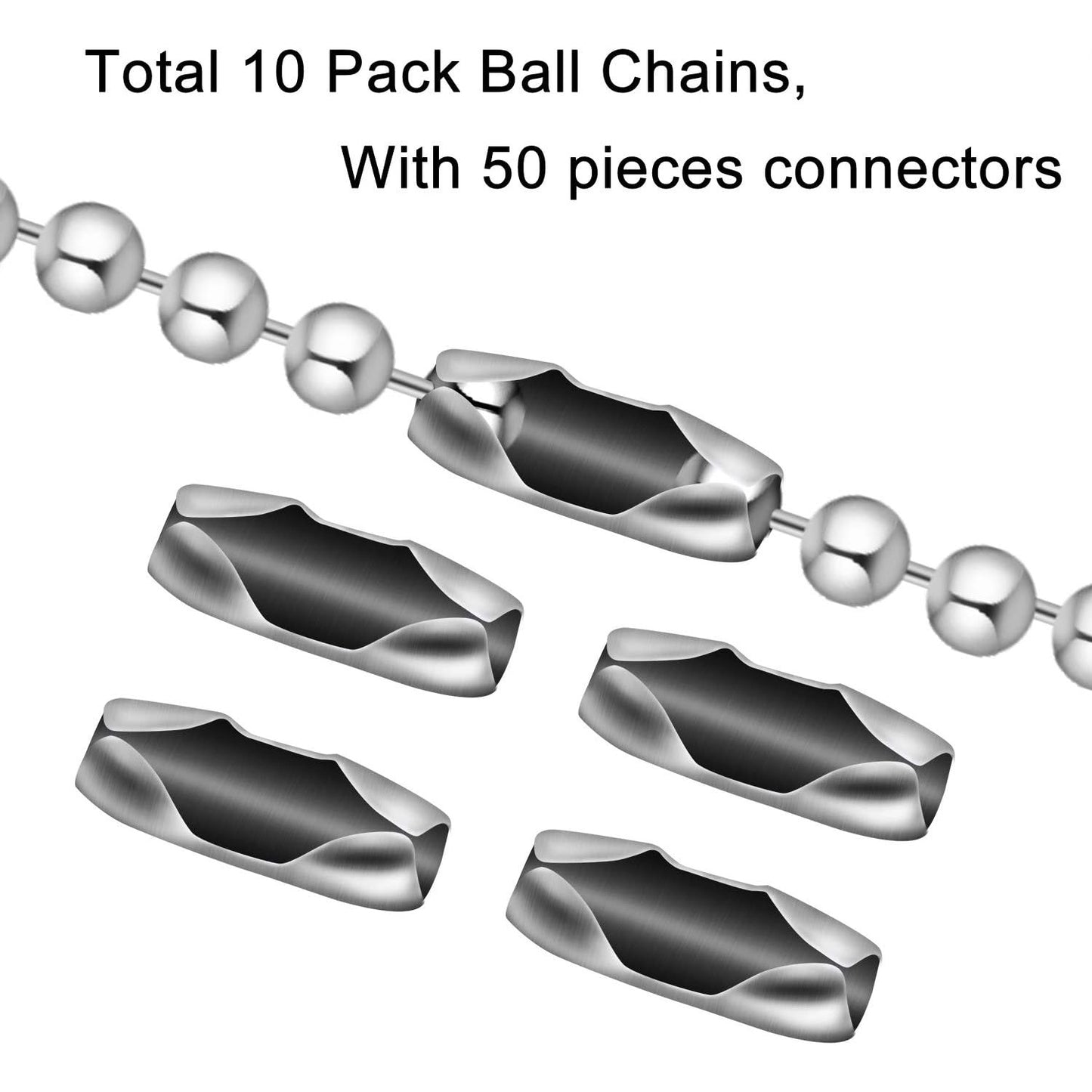 10pcs 1m Length Nickel Beaded 2.4mm Ball Bead Chain Necklaces Pull Chain Extension With 50pcs Connector