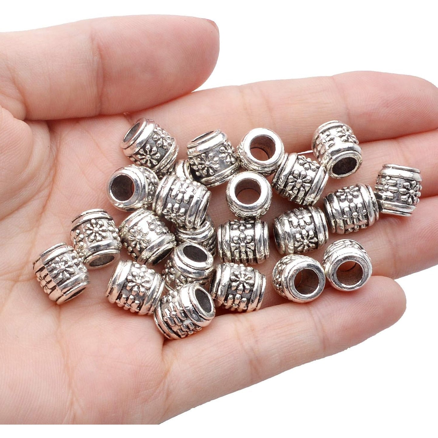 50pcs Antique Silver Large Hole Spacer Beads Alloy European Style Tube Bead Spacer Tibetan Beads Column Spacers Jewelry Spacer Charms for DIY Bracelet Jewelry Crafts Making, Hole: 5mm