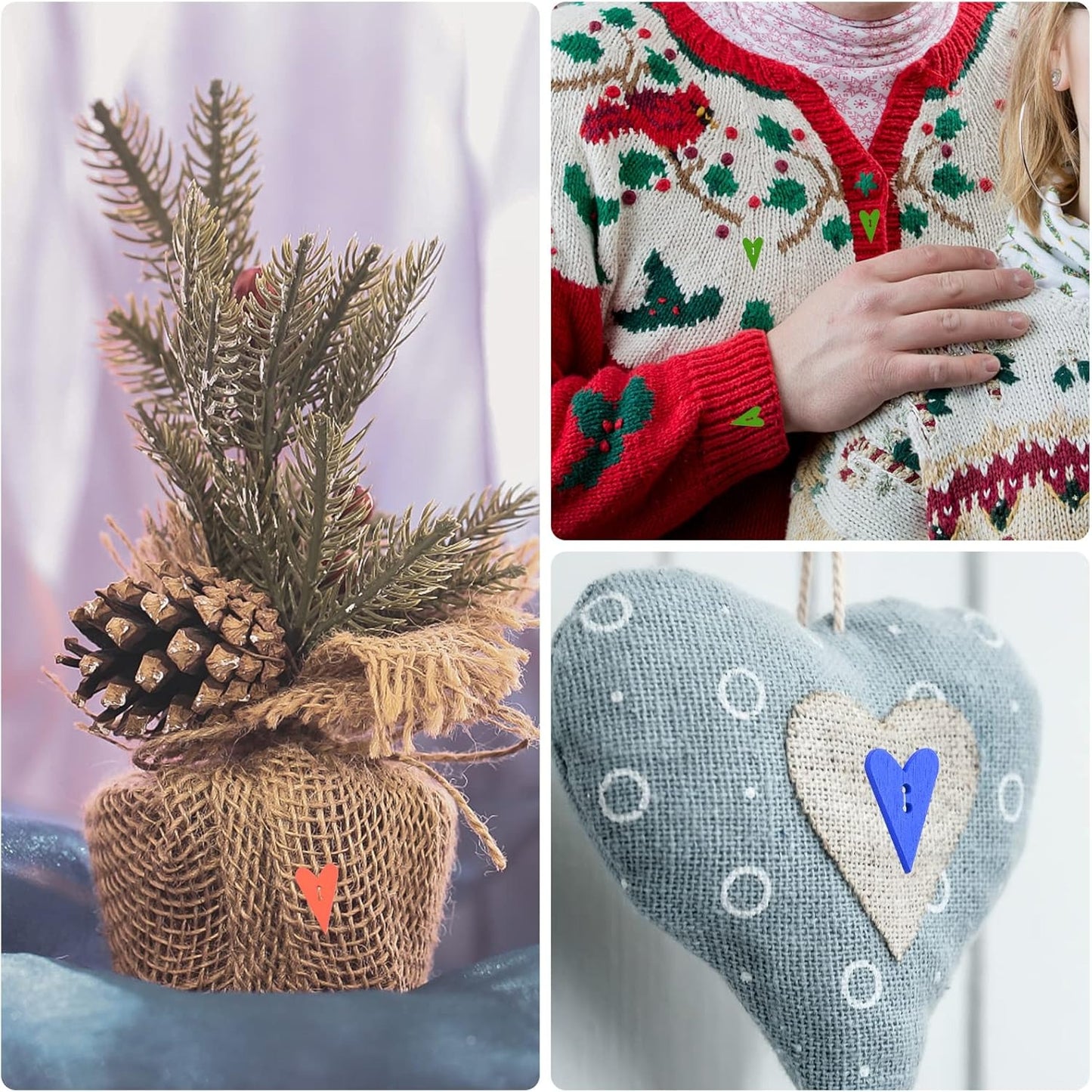 100pcs Wooden Love Heart Buttons with 2 Holes Heart Shape Wood Craft Buttons Decorative Accessories for DIY Clothes Sewing Scrapbooking