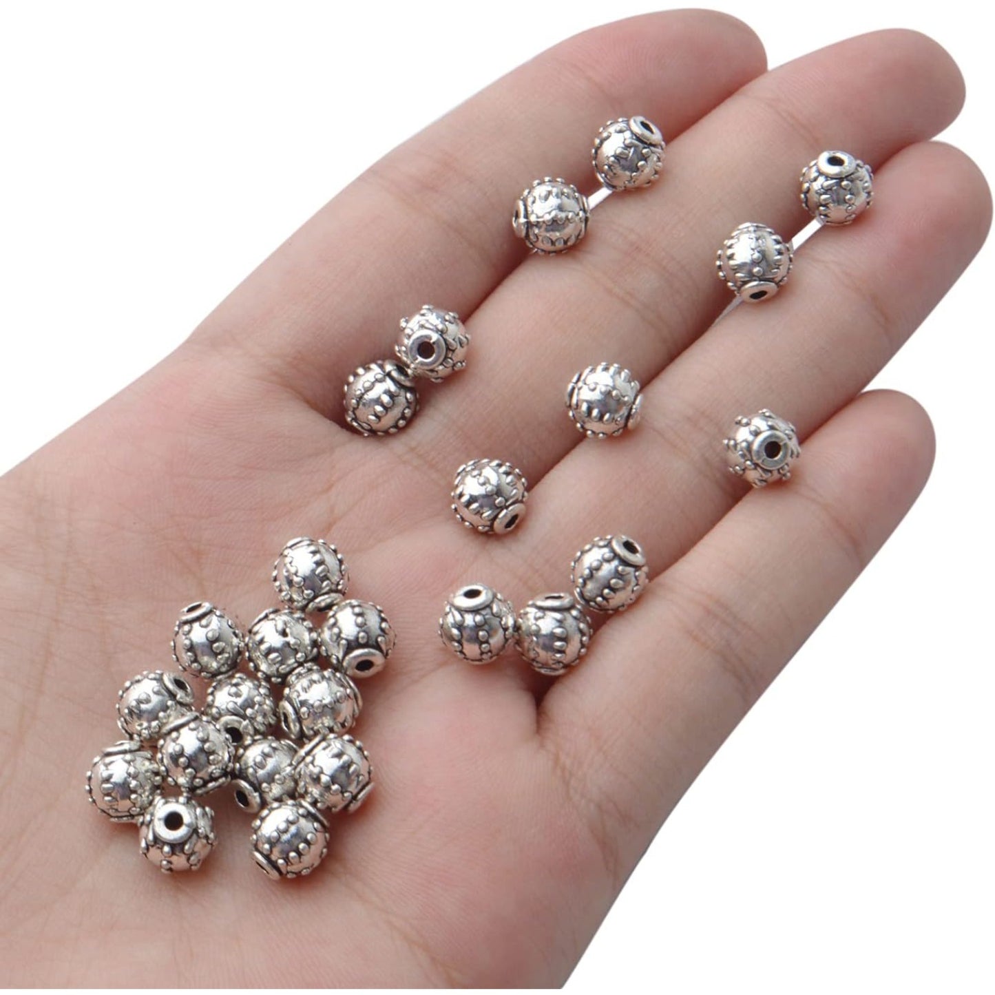Round Spacer Beads, 100pcs Antique Silver Alloy Tibetan Spacers Loose Beads Charm Beads for Necklace Bracelet DIY Jewelry Making