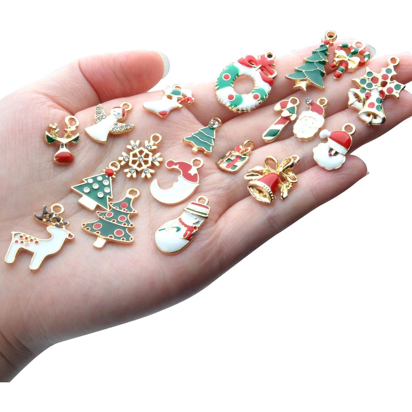 Christmas Theme Pendants,19 Pieces Assorted Enamel Gold Plated Charms for DIY Jewelry Xmas Gifts,19 Styles