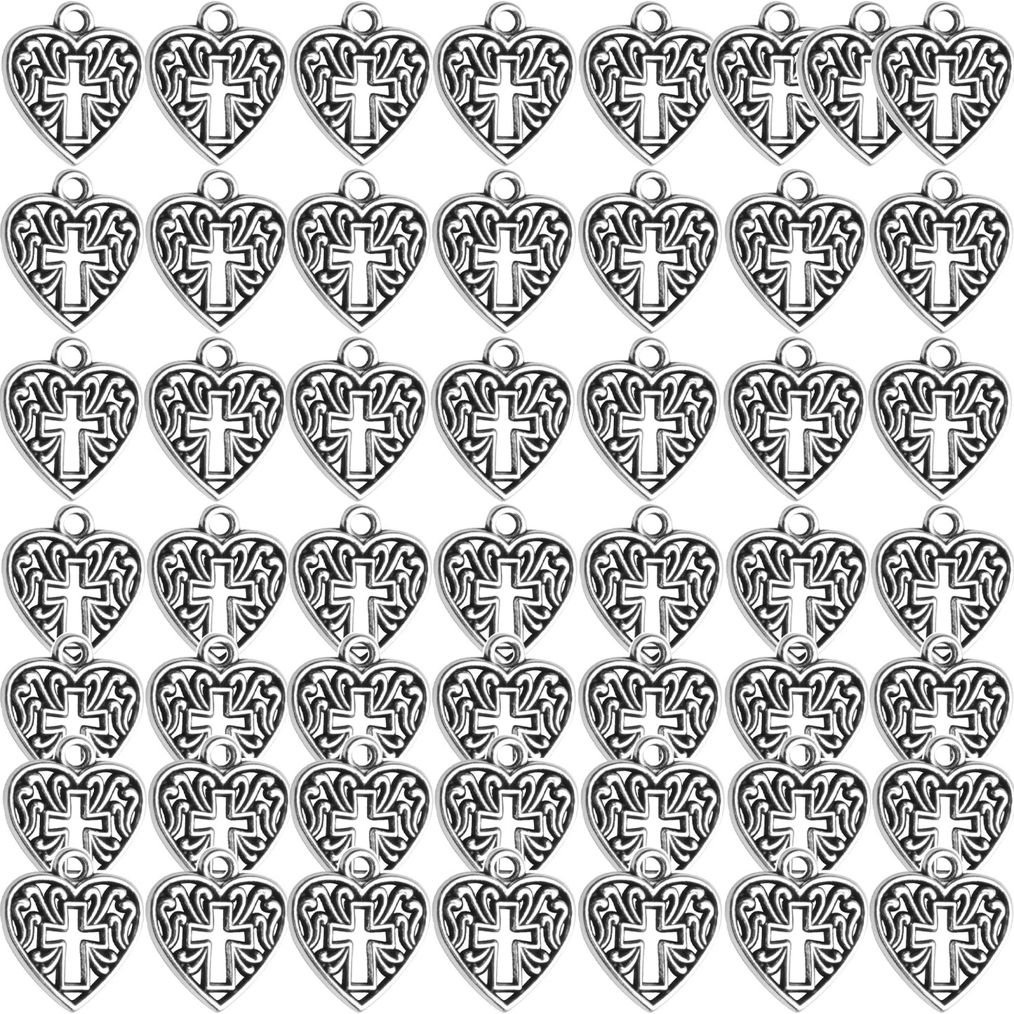 50pcs 16mm Alloy Heart Cross Charms Hollow Love Heart Charms Tibetan Heart Charms Jewelry Charms Pendant for DIY Jewelry Making Crafts Making