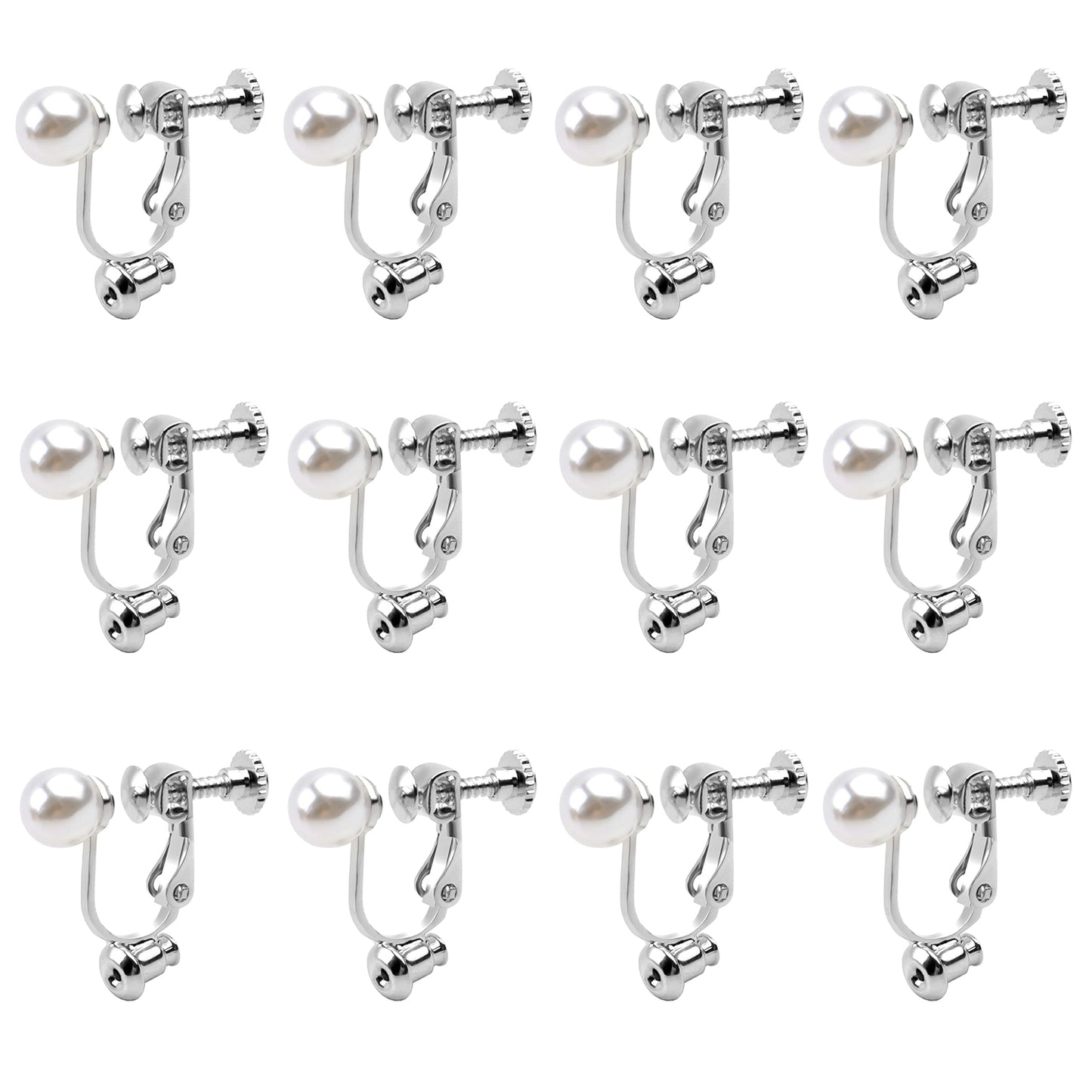 Clip-on Earring Converters, 12pcs Imitation Pearl Earring Clip Converter Screw Type Brass Earrings Findings with Loop for Non-Pierced Ears - Gold and Silver
