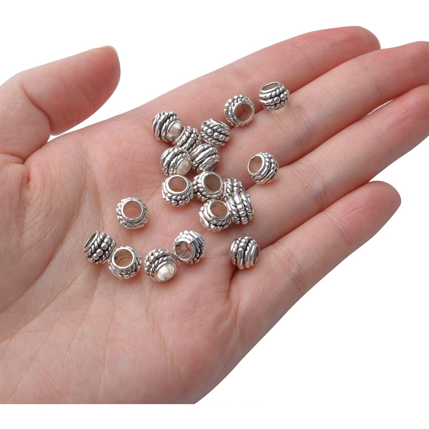 100pcs Tibetan Antique Silver Large Hole Spacer Beads Alloy European Rondelle Beads Spacers Loose Spacers Jewelry Bead Charms for DIY Jewelry Crafts Making(8×6mm, Hole:4.5mm)