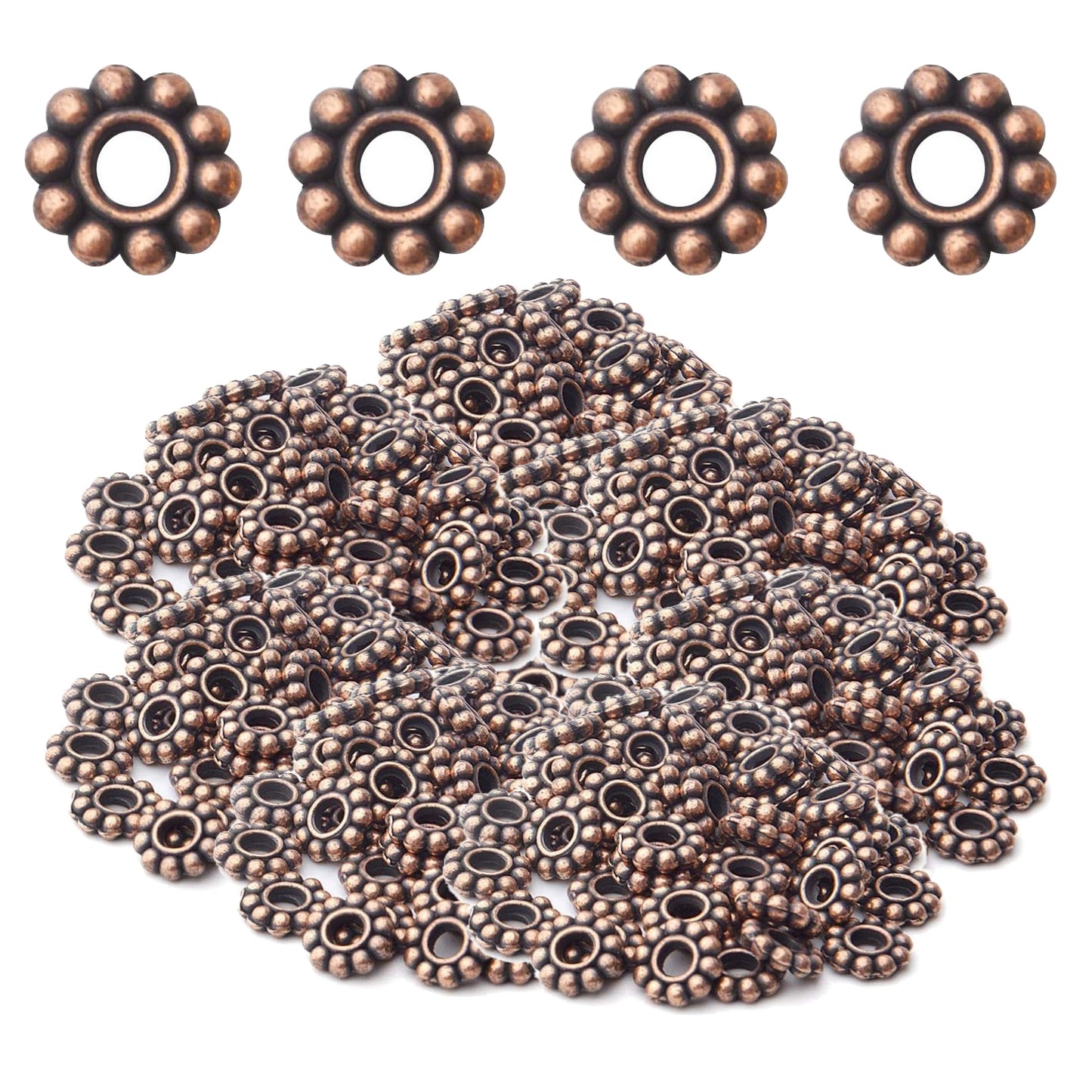 200pcs 4 Colors 6mm Flower Spacer Beads Tibetan Alloy Daisy Spacers Snowflake Loose Beads Jewelry Spacer Charms for DIY Bracelet Jewelry Crafts Making