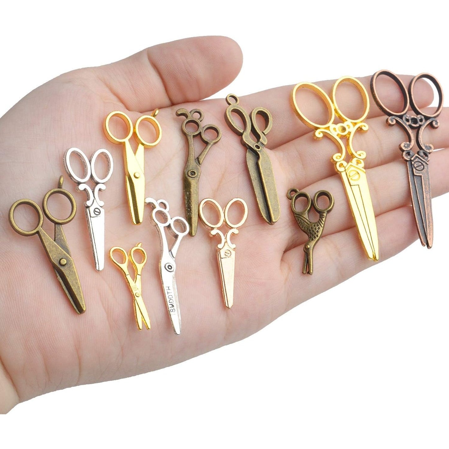 Scissors Charms Collection, 100g(About 40-60pcs) Mixed Alloy Scissors Pendants Tool Charms Set for DIY Necklace Bracelet Making Crafting, 1.5-7cm