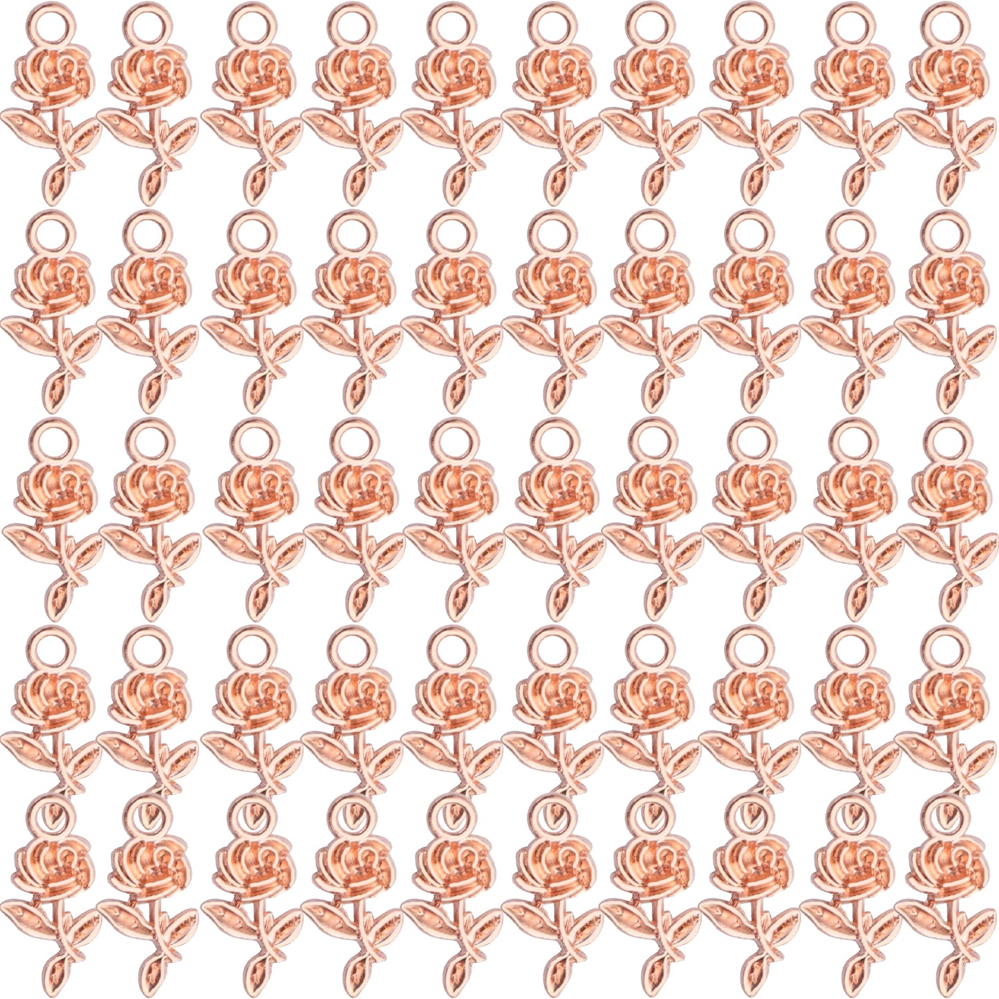 50pcs Rose Flower Charms Tibetan Alloy Flower Pendants Jewelry Crafting Accessories for DIY Necklace Bracelet,5 Colors