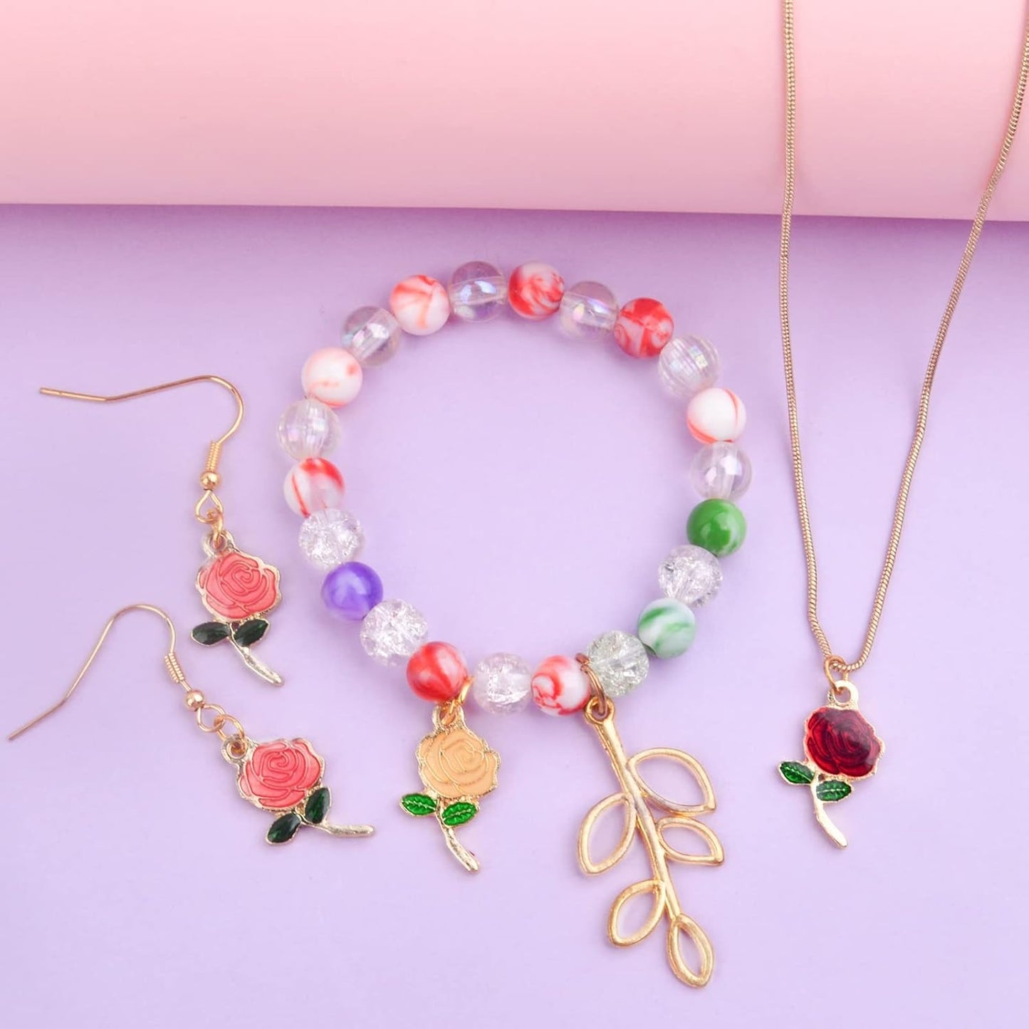 24pcs Enamel Rose Flower Charms Lovely Flower Bead Romantic Dangle Pendants Jewelry Findings for DIY Earrings Necklace Bracelet Valentine's Gifts, 3 Colors