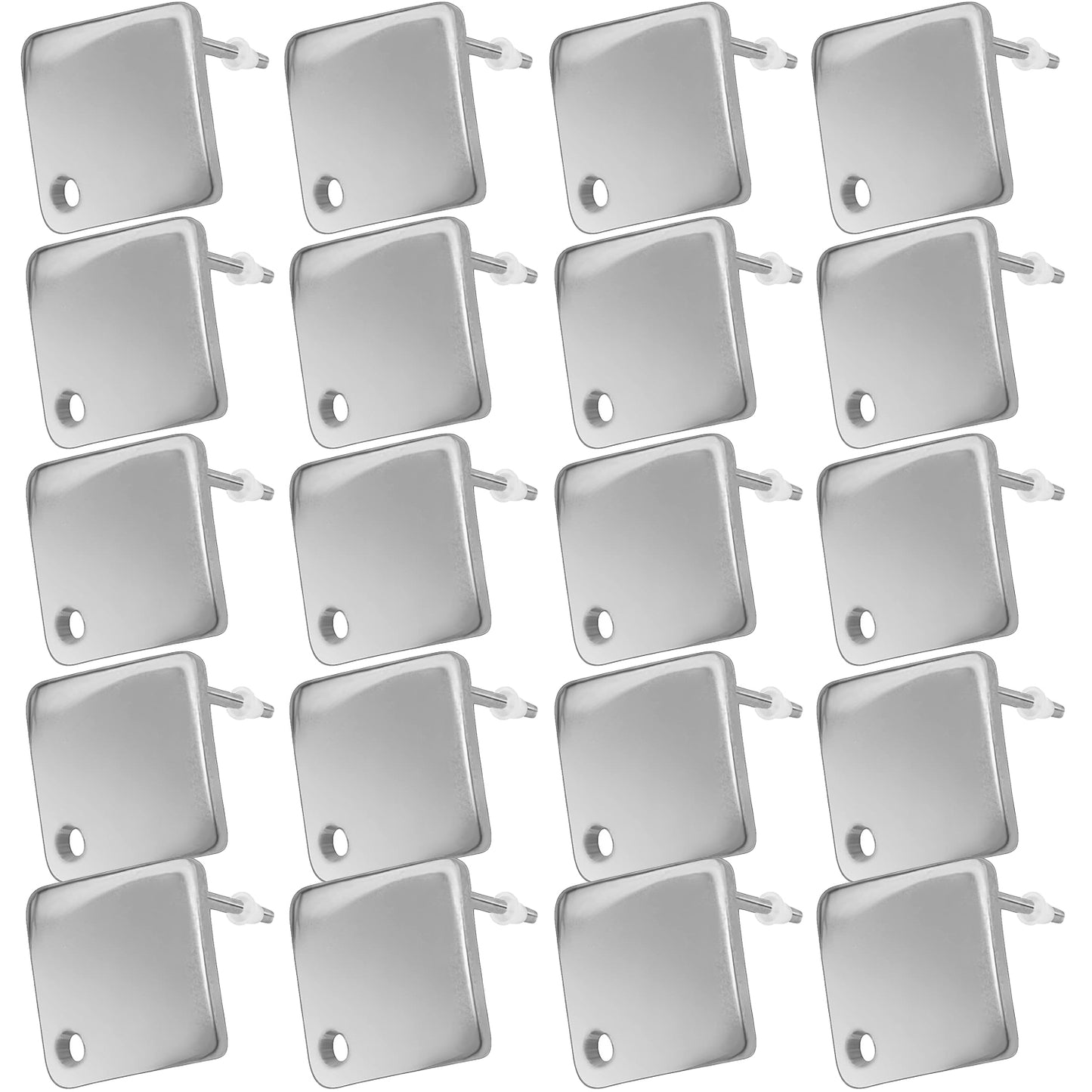 20pcs 2 Colors Rhombus Stud Earrings Stainless Steel Square Ear Studs Earring Post with Loop and 20pcs Silicone Earring Backs Replacements for Jewelry Making Supplies