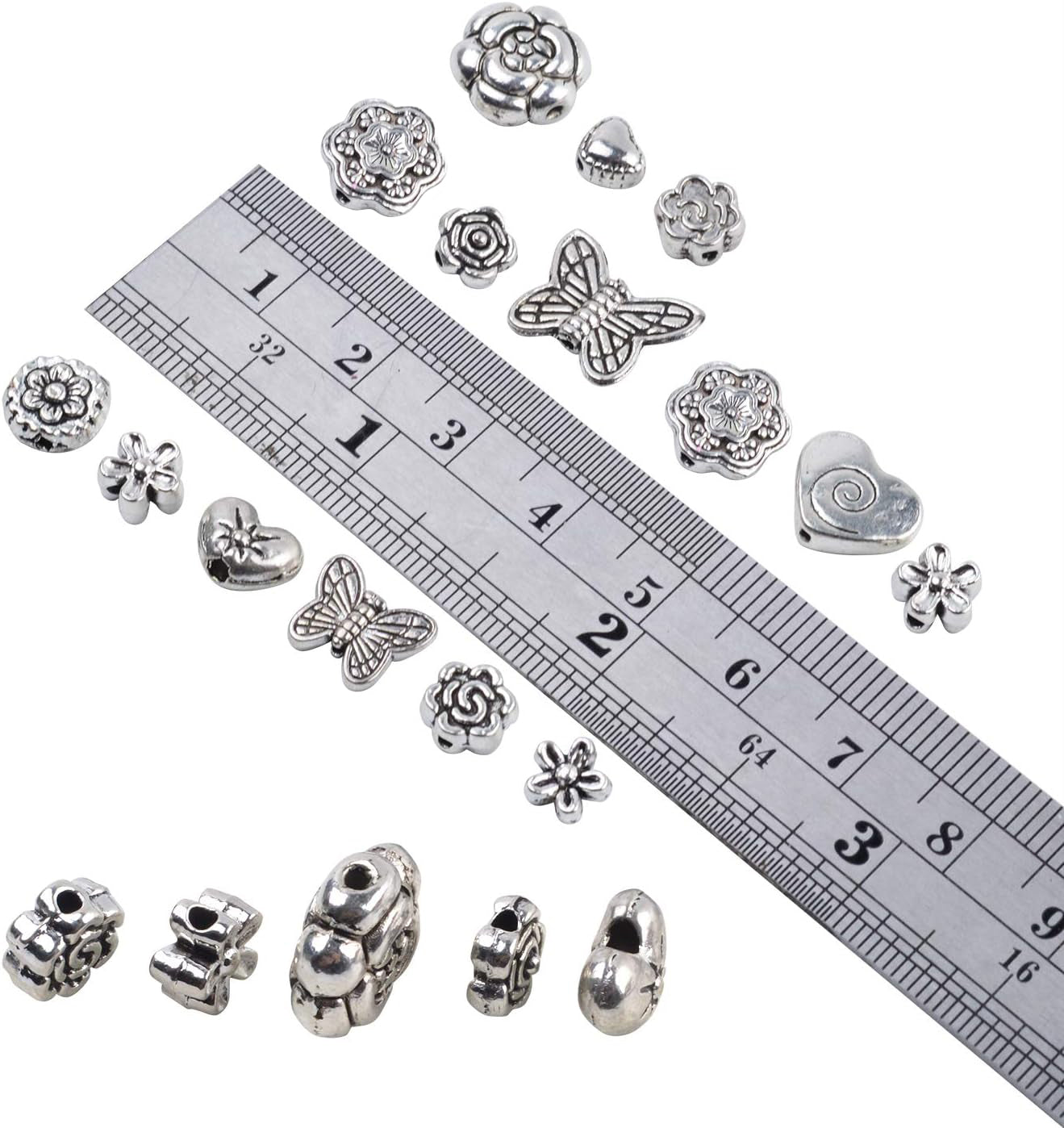 100 Gram(About 130-170pcs) Antique Tibetan Silver Alloy Butterfly Flower Beads Charm Bead Spacers Jewelry Findings Accessories for Bracelet Necklace Jewelry Making