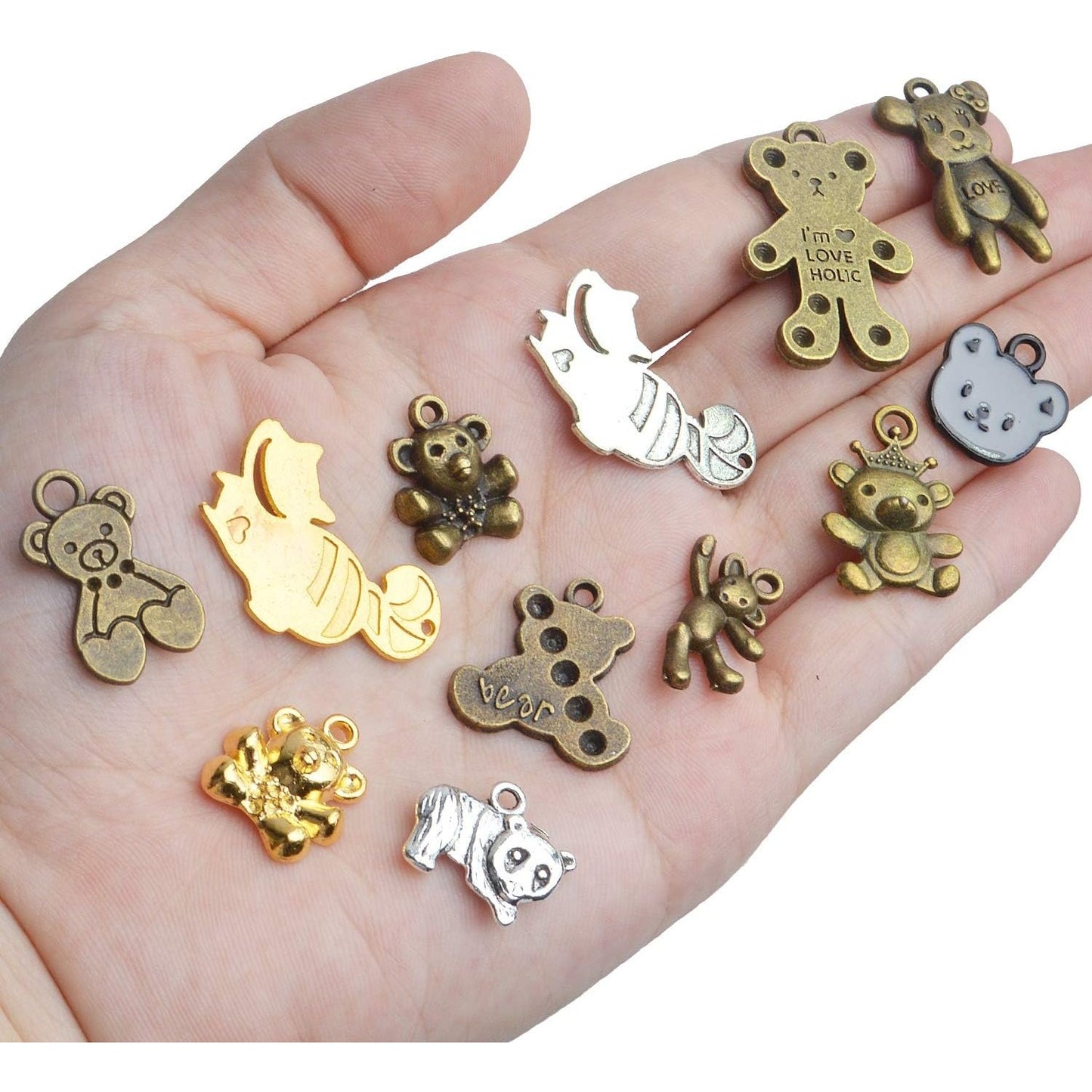 Bear Pendant Charms, 100g(About30-60pcs) Mixed Smooth Metal Alloy Bear Pendant Charms Lovely Teddy Bear Charm Necklace Bracelet Accessory for DIY Fashion Jewelry Making