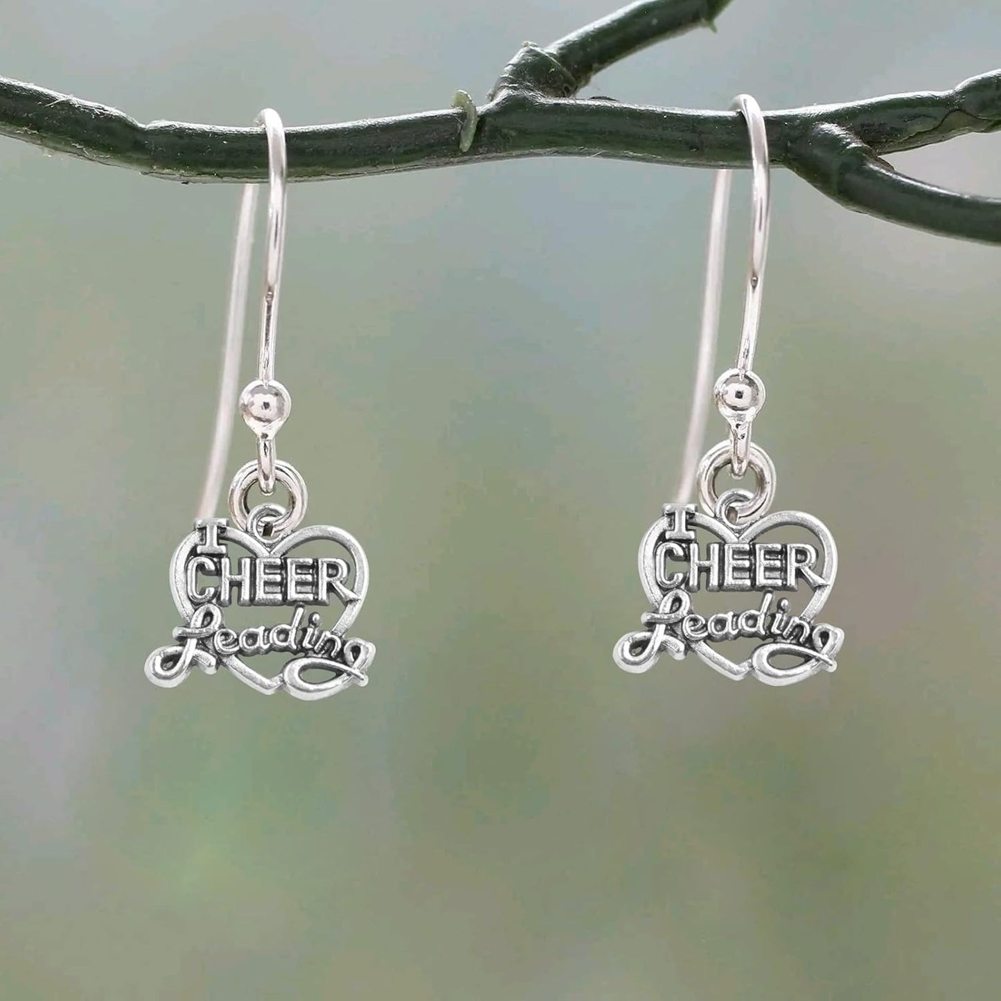50pcs Antique Silver Heart Shape Cheerleading Charms Tibetan Alloy I Love Cheer Leading Pendants Craft Supplies for DIY Necklace Bracelet Jewelry Making Cheerleader Gifts