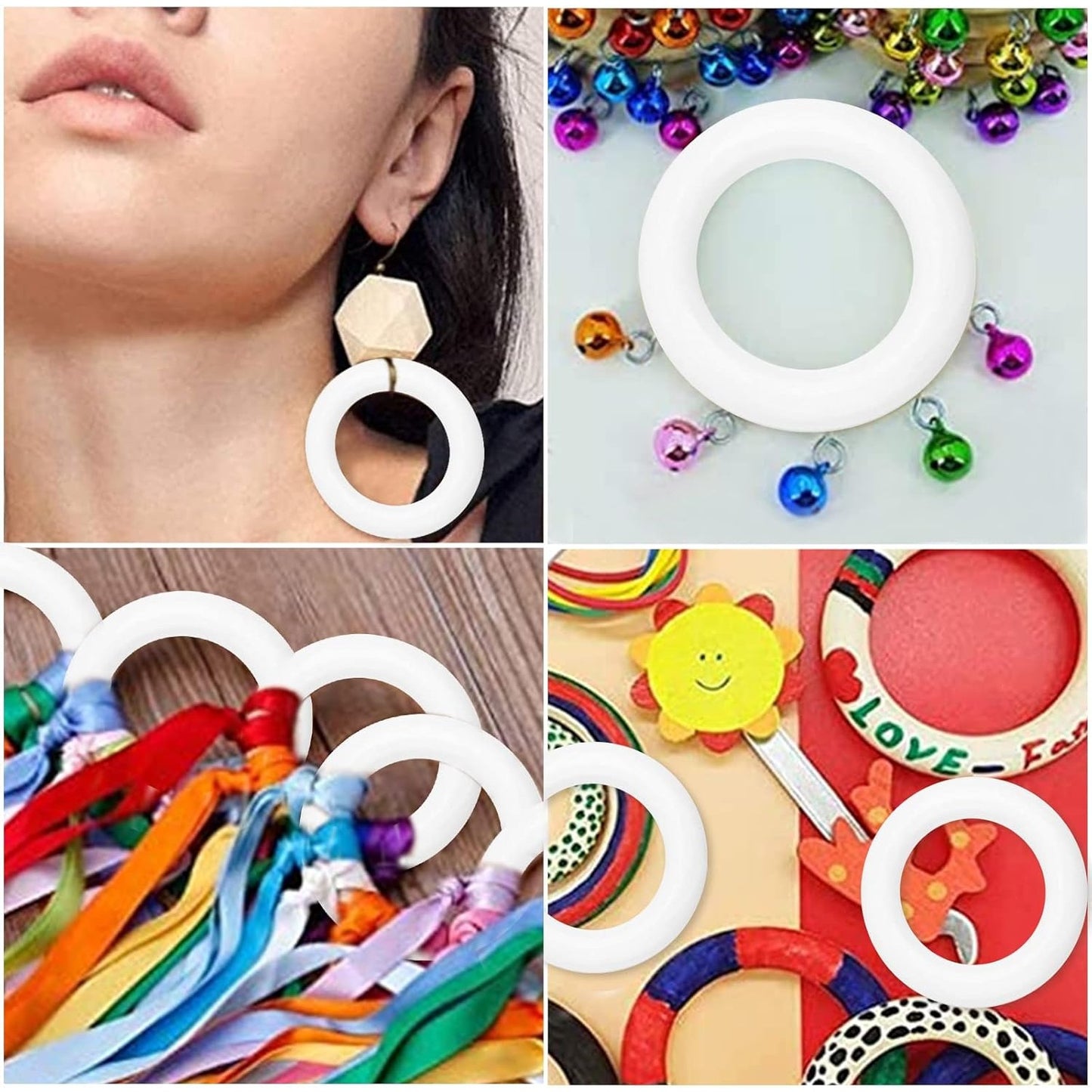 20 Pieces 55 mm Wooden Rings Natural Wood Rings Smooth Circles for DIY Craft Pendant Connectors Jewelry Making Accessories, White