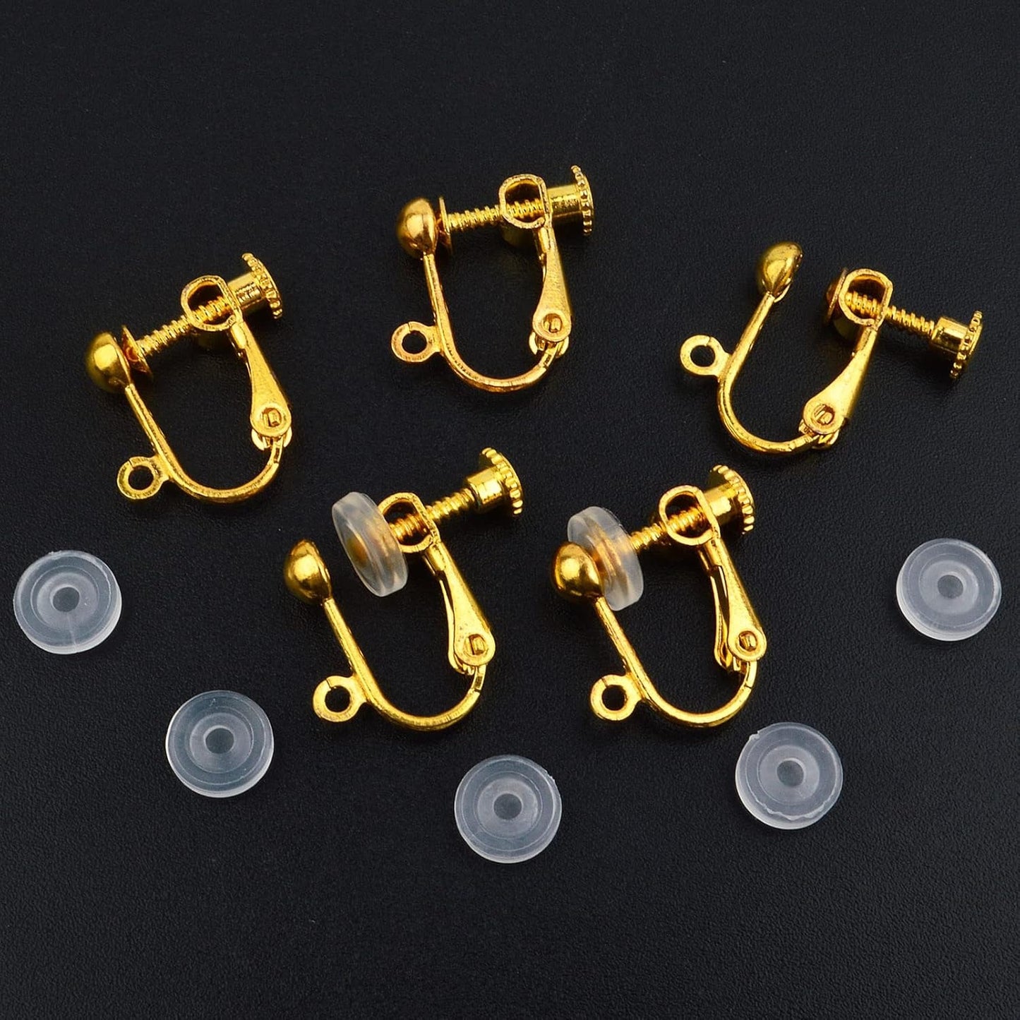 24pcs Golden Clip-on Earring Findings Components Brass Screw Back Ear Wire Earring Converters with Easy Open Loop and 24pcs Soft Earring Cushions Pads for Non Pierced Ears