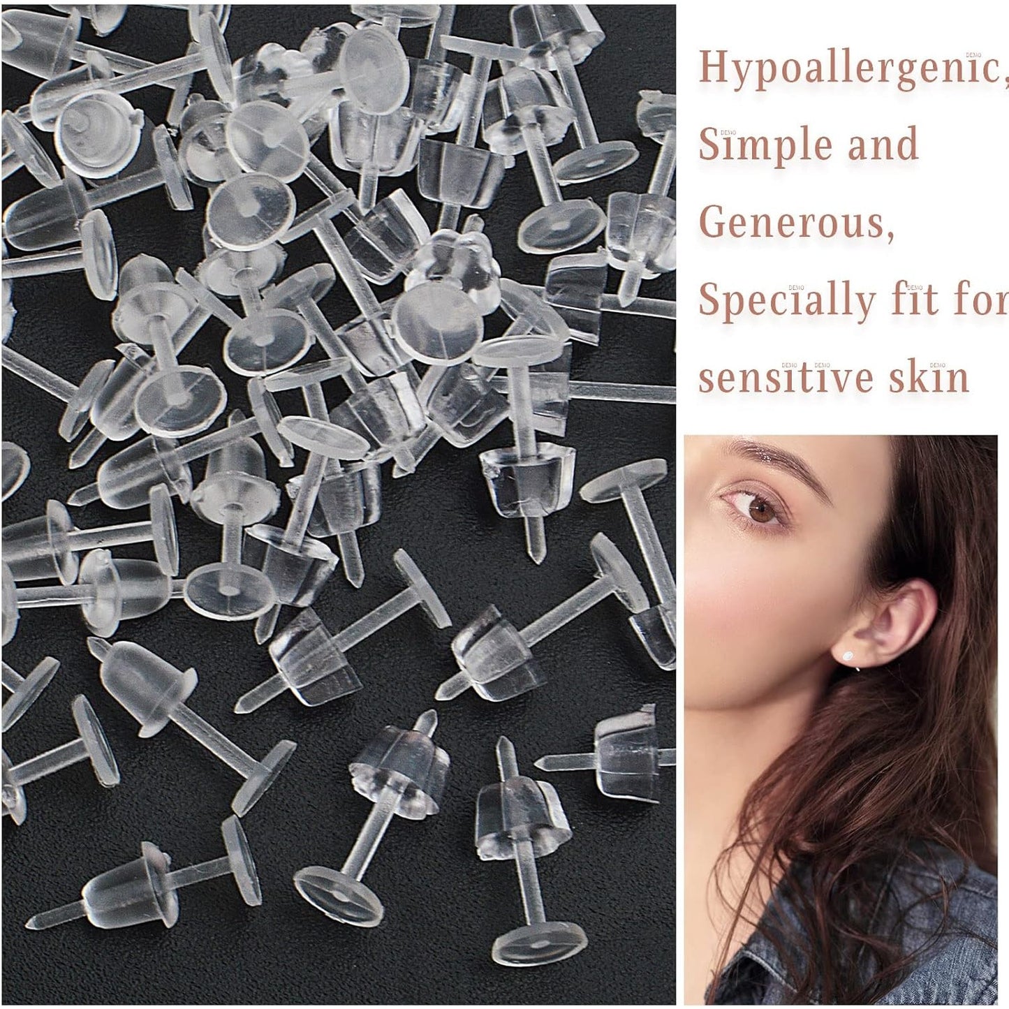 600pcs Plastic Earring Posts Studs Clear Invisible Earring Pins with 600pcs Silicone Earring Safety Backs Stoppers for DIY Jewelry Making Crafting Findings