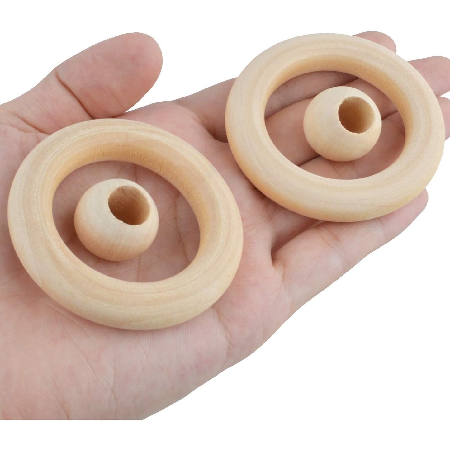 20Pcs Natural Wood Rings Wooden Hoop with 50Pcs Unfinished Wood Beads Wooden Loose Beads for DIY Pendant Connectors Jewelry Making Macrame Wall Hanging Craft