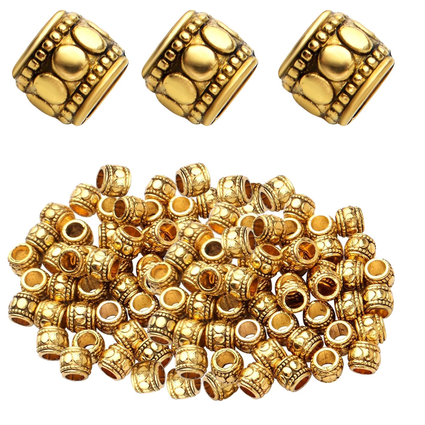 100pcs Tibetan Alloy Column Spacers Beads Vintage Barrel Beads Tube Spacers Loose Charm Beads for DIY European Bracelet Crafts Jewelry Making Findings, 7 mm x 6 mm, Hole: 3.8 mm