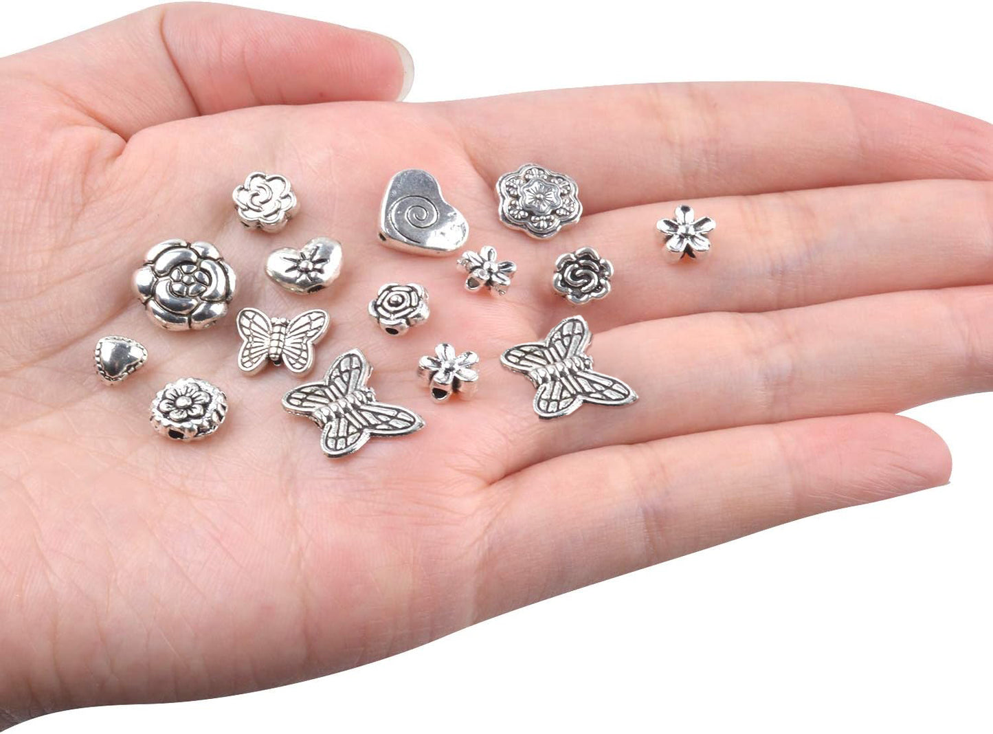 100 Gram(About 130-170pcs) Antique Tibetan Silver Alloy Butterfly Flower Beads Charm Bead Spacers Jewelry Findings Accessories for Bracelet Necklace Jewelry Making